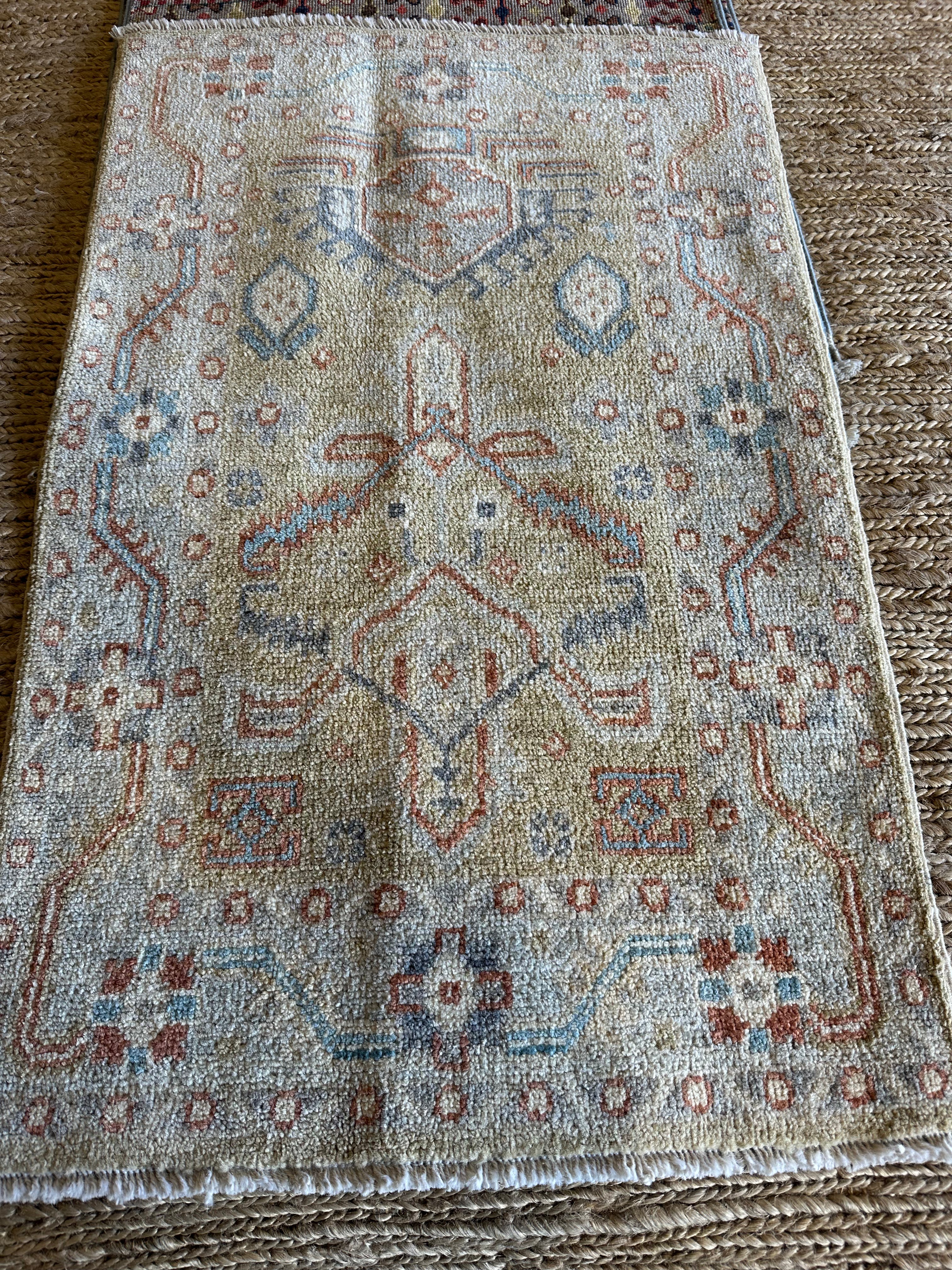 Priscilla Doueihy 2x3.2 Green Afghani Whitewashed Oushak