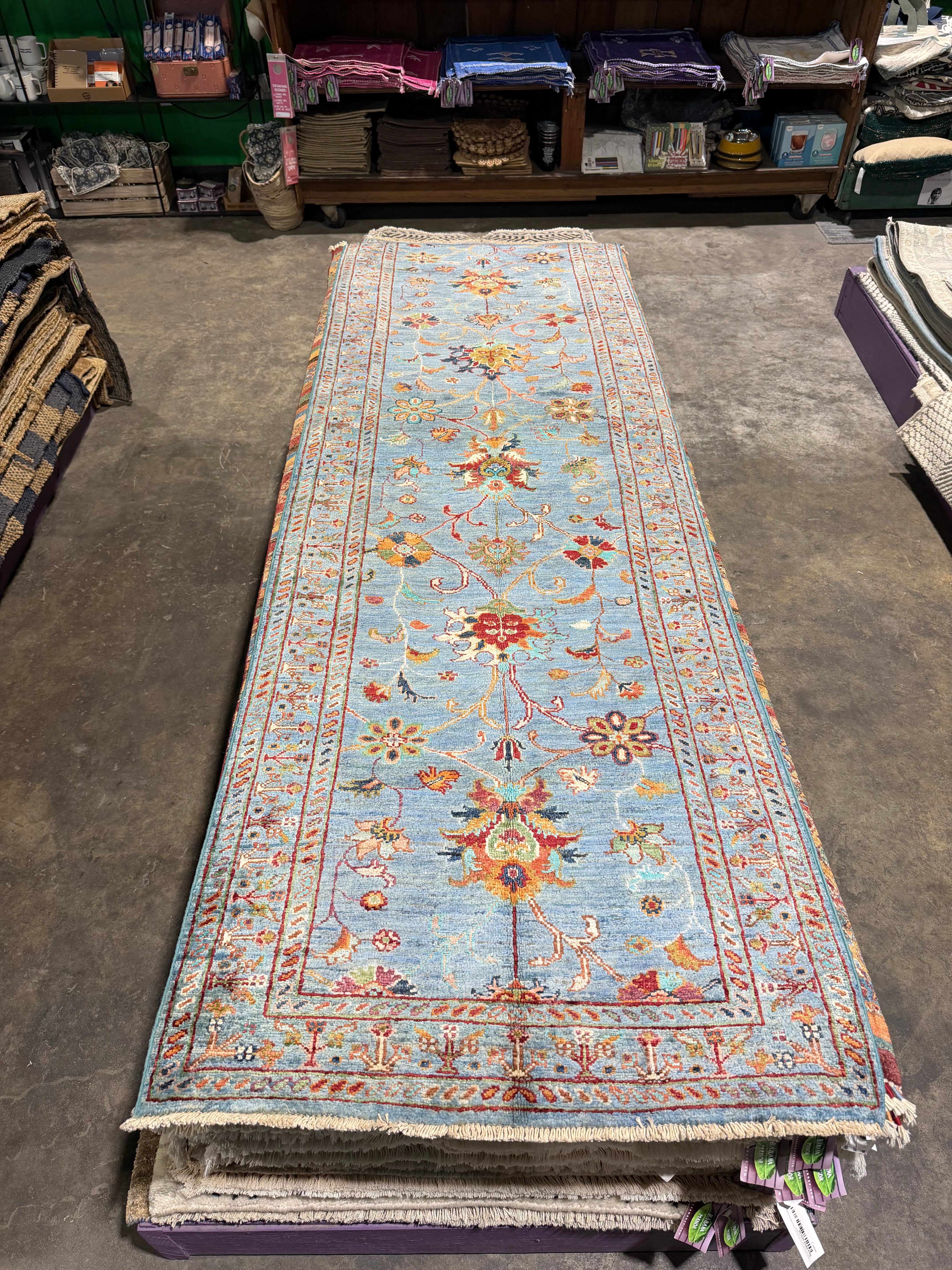 Sara Al Madani 2.9x9.7 Blue Afghani Sultani Runner