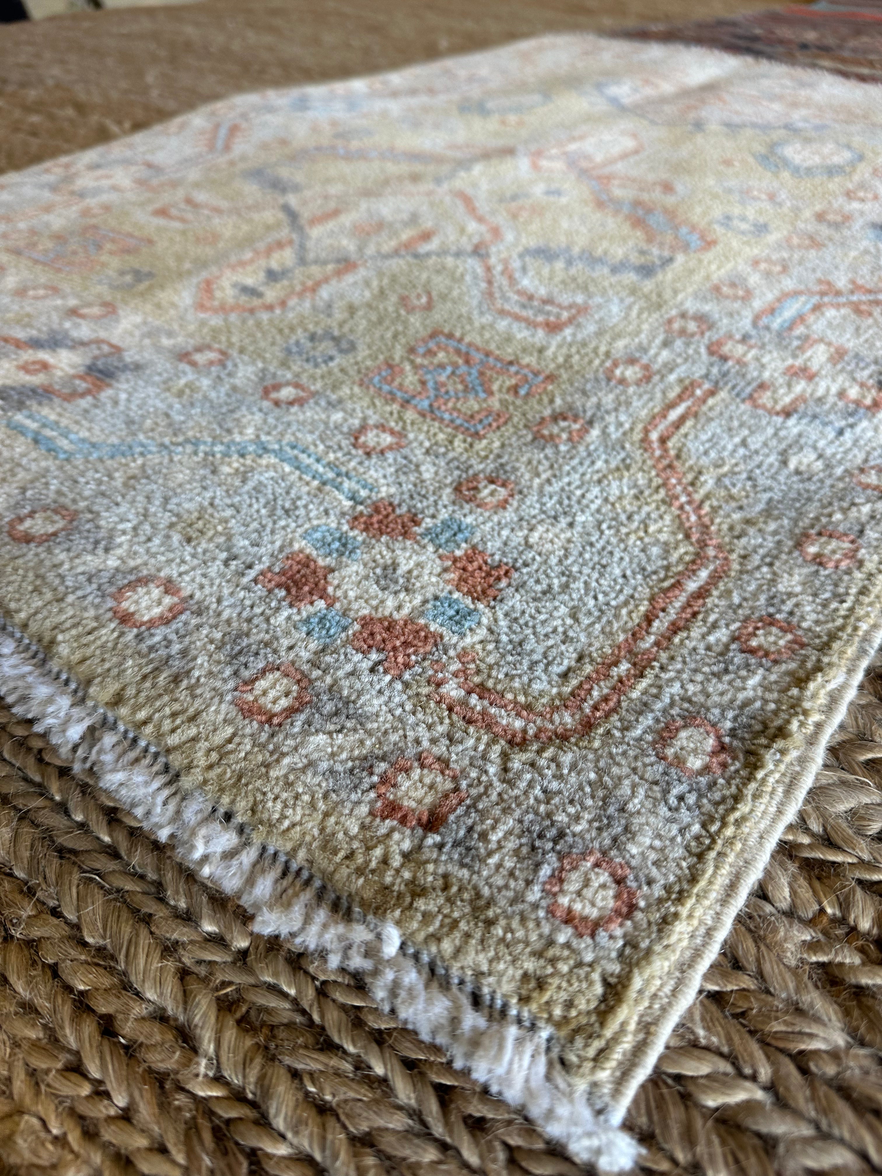 Priscilla Doueihy 2x3.2 Green Afghani Whitewashed Oushak