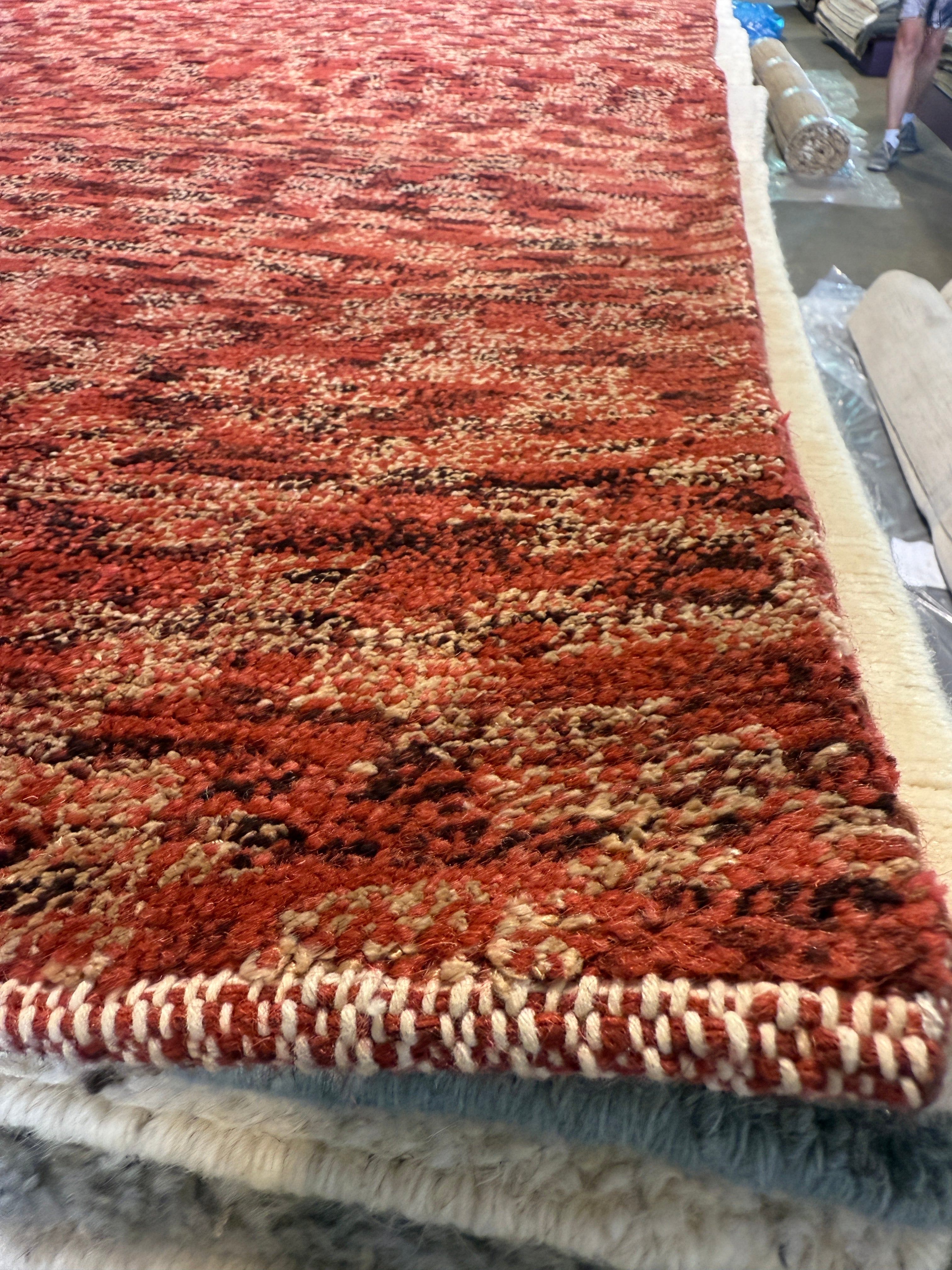 C.O. Bassett 7.6x9.6 Red Hand-Knotted Modern Rug