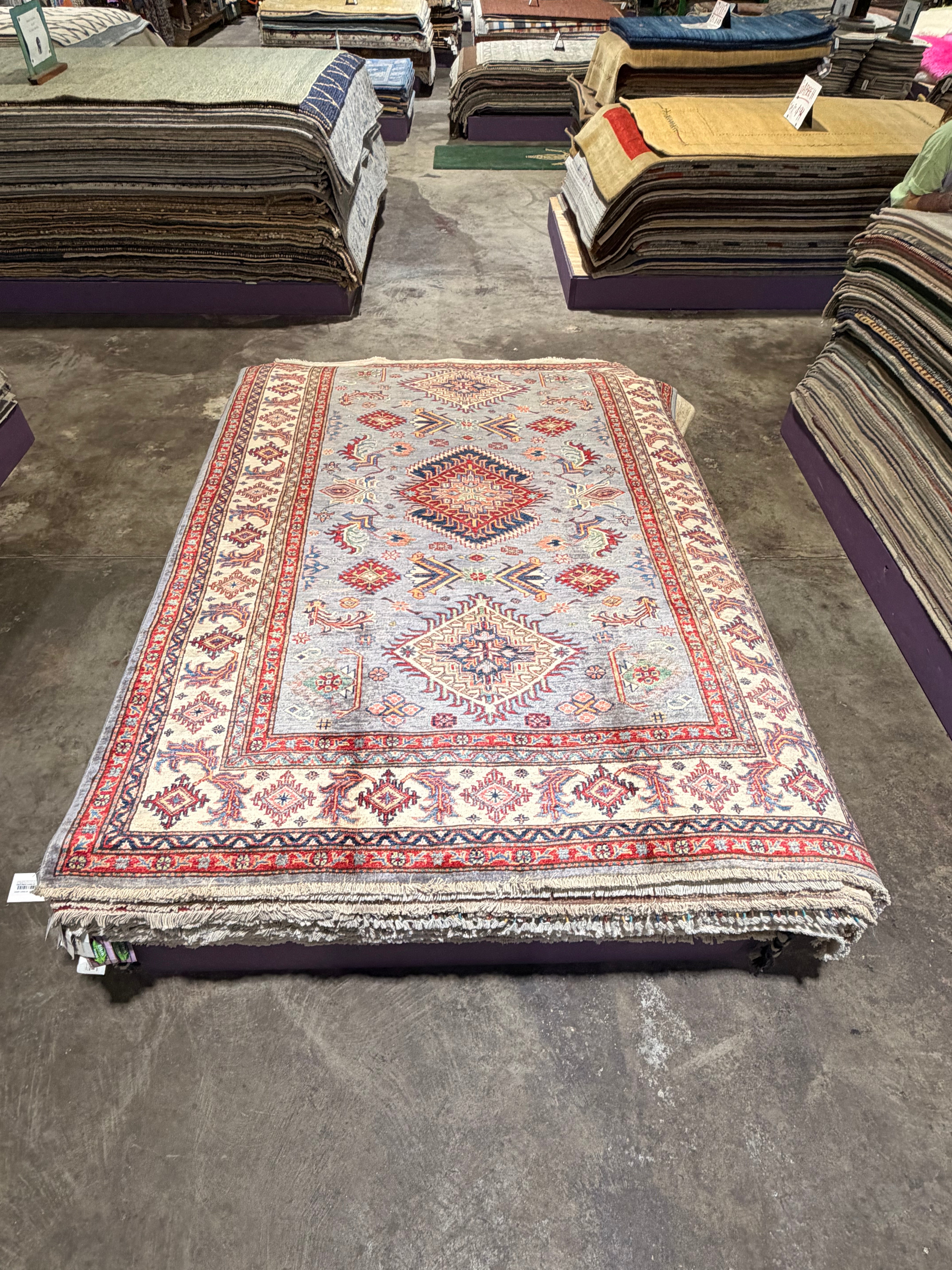 Tessa Thompson 5.6x7.11 Gray Multi  Afghani Kazak Rug
