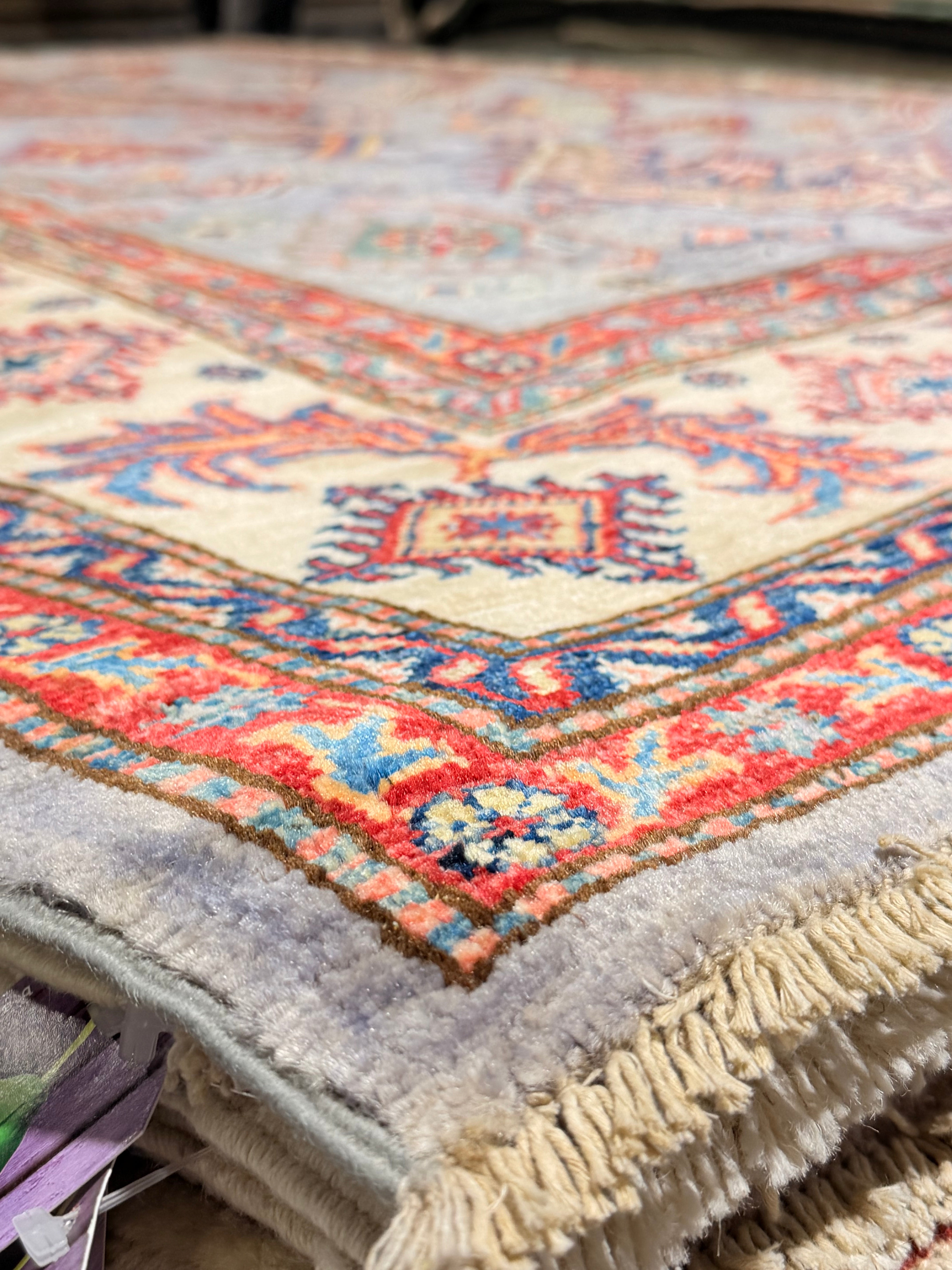 Tessa Thompson 5.6x7.11 Gray Multi  Afghani Kazak Rug