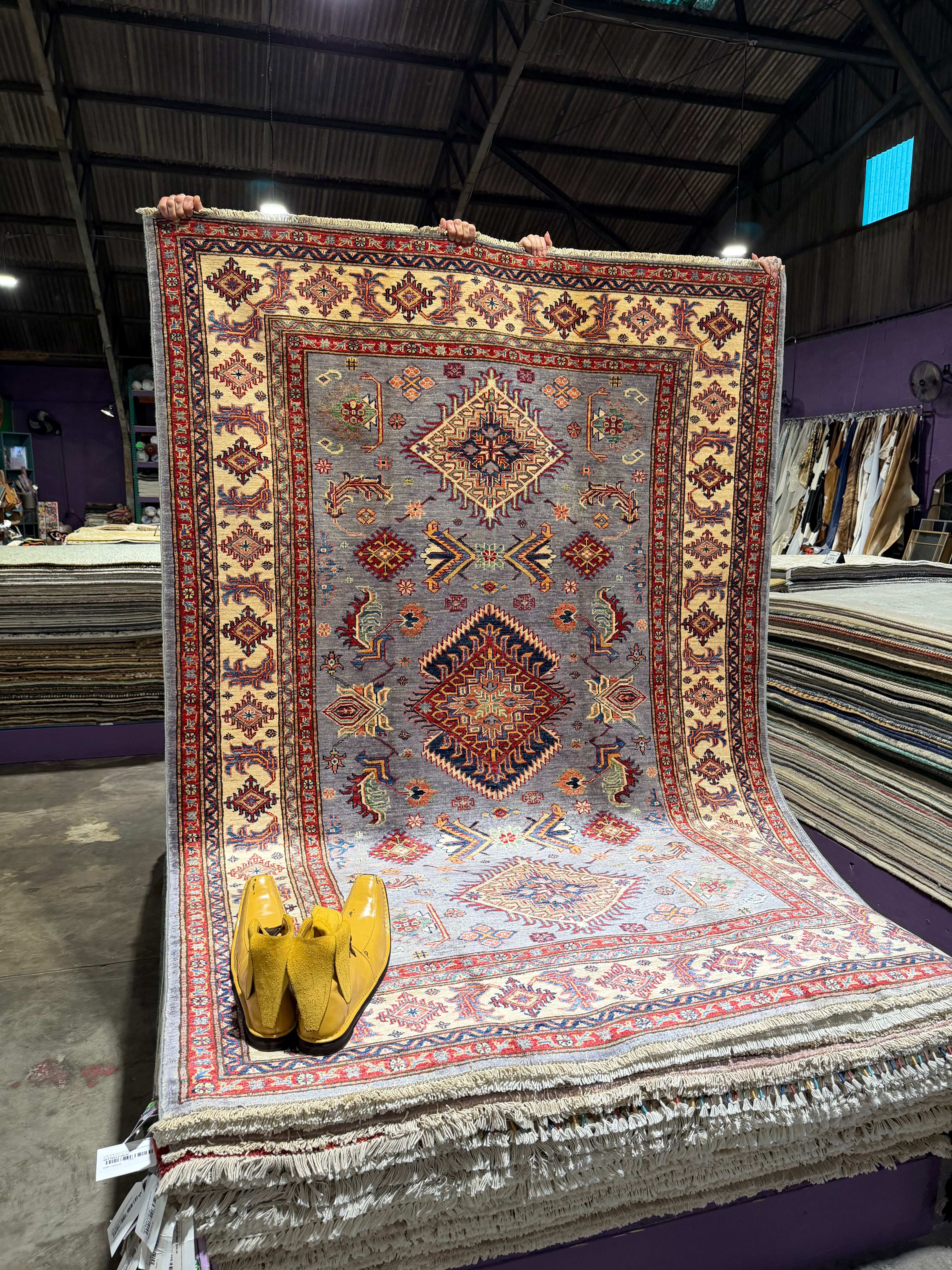 Tessa Thompson 5.6x7.11 Gray Multi  Afghani Kazak Rug