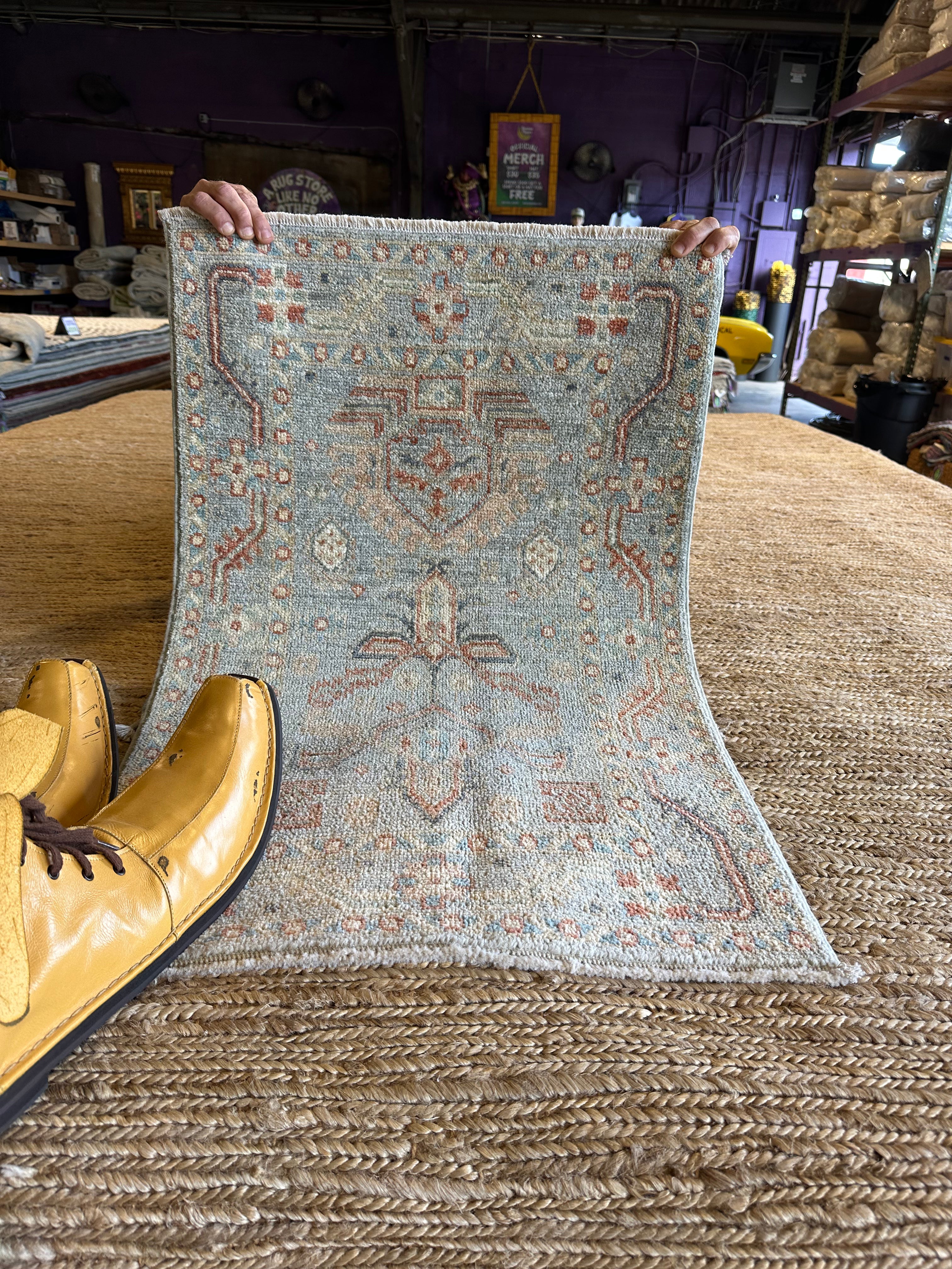 Charlie Harris 2x3 Blue Afghani Whitewashed Oushak