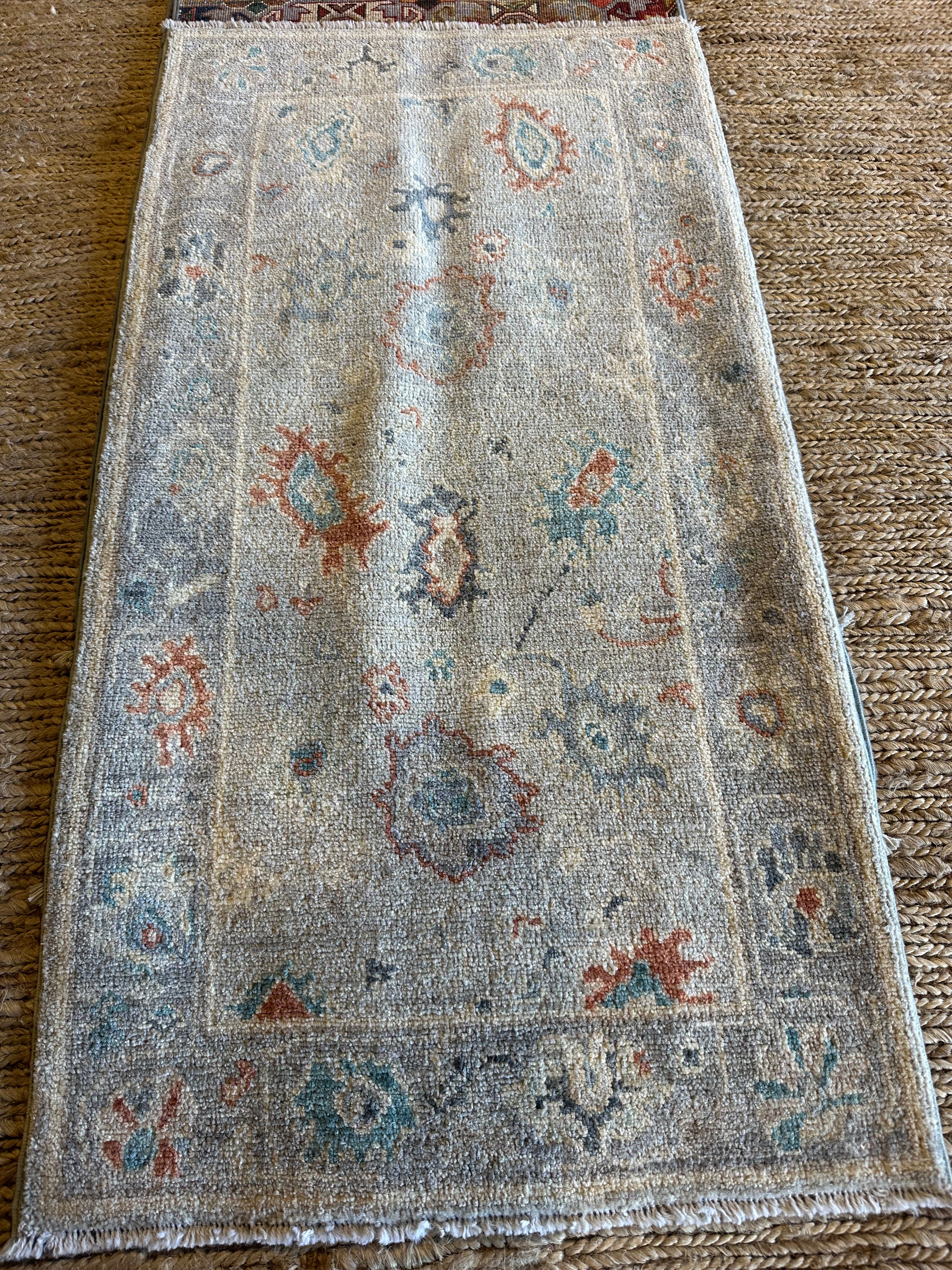 Annabeth Gish 2x3.10 Blue Afghani Whitewashed Oushak