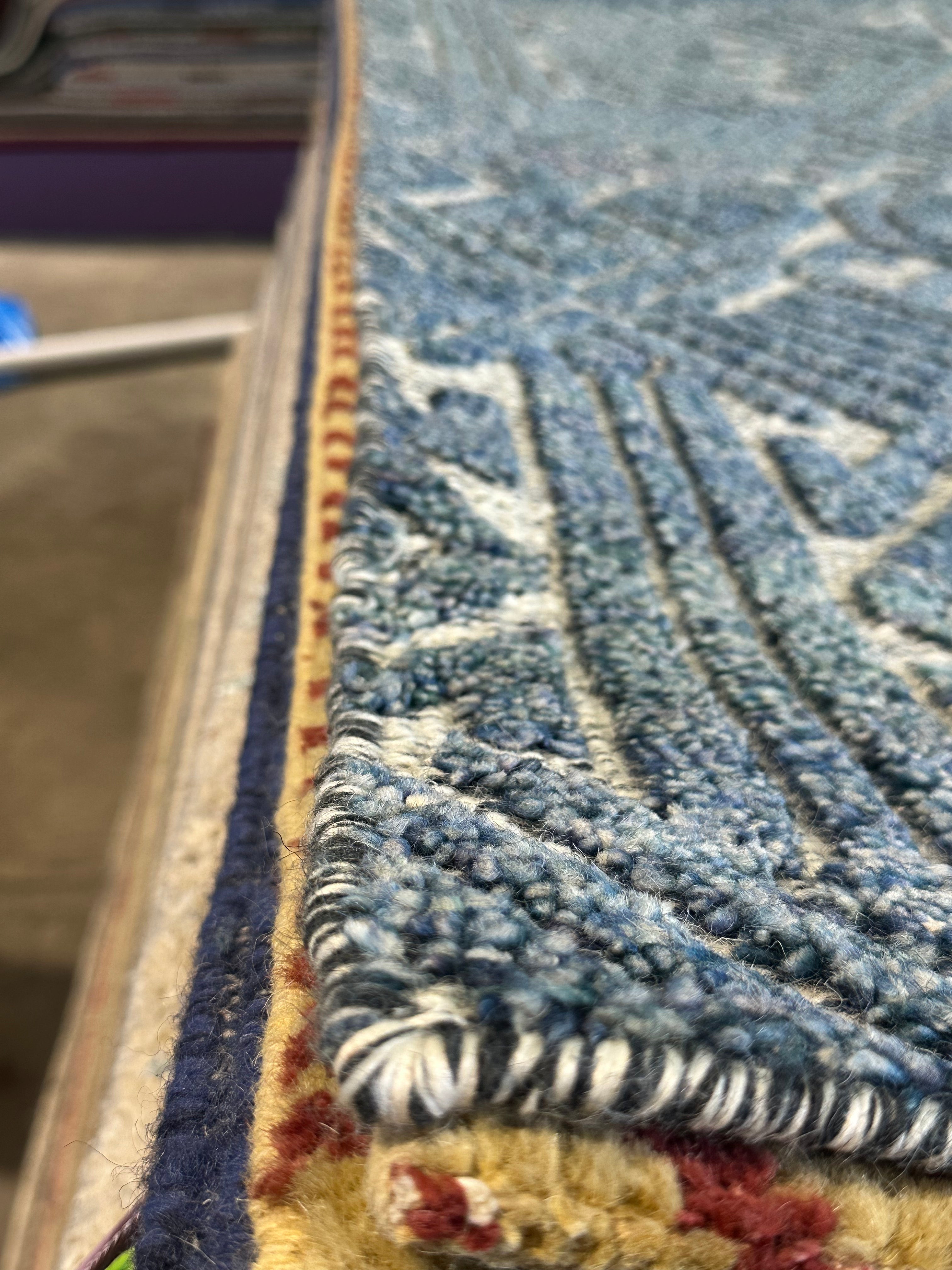 John Noble 5x8 Hand-Knotted Modern Rug Blue High-Low