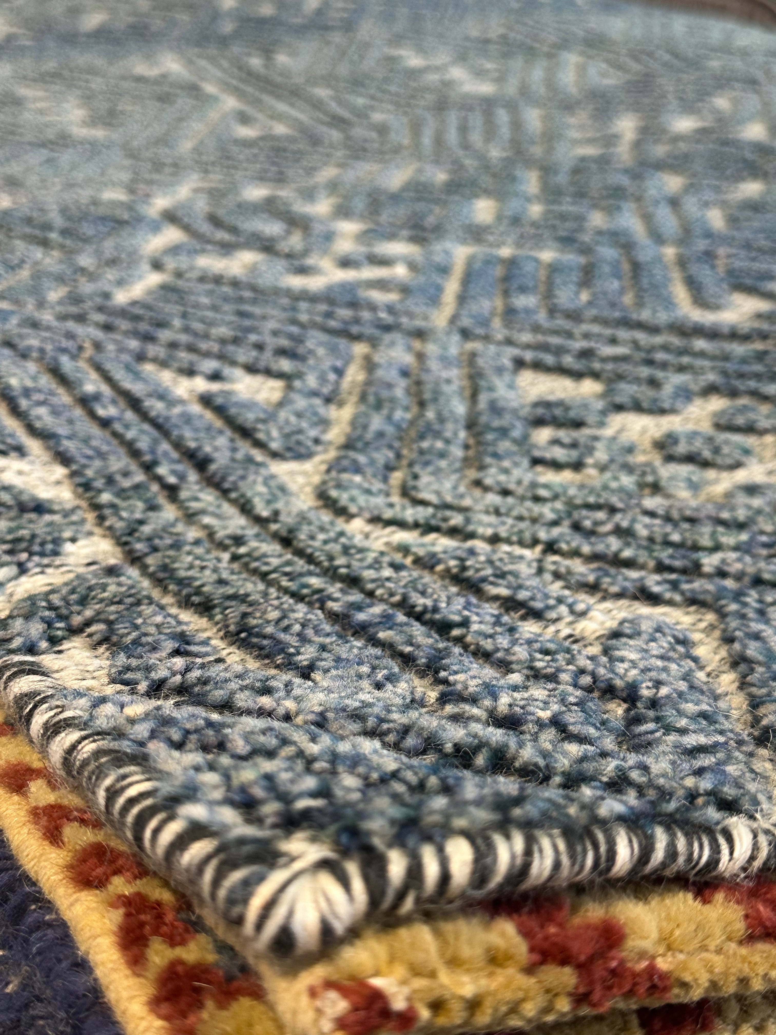 John Noble 5x8 Hand-Knotted Modern Rug Blue High-Low