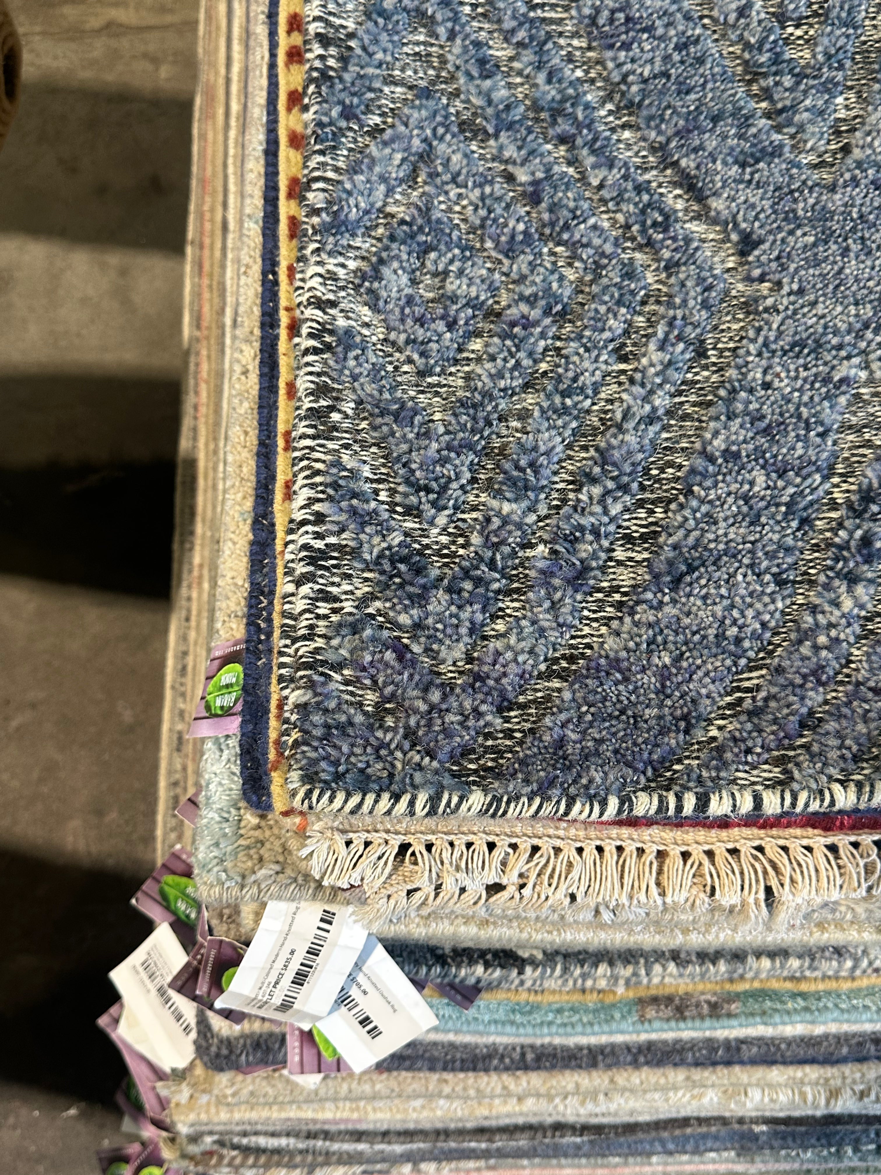 Bruce Spence 5x8 Hand-Knotted Modern Rug Blue High-Low