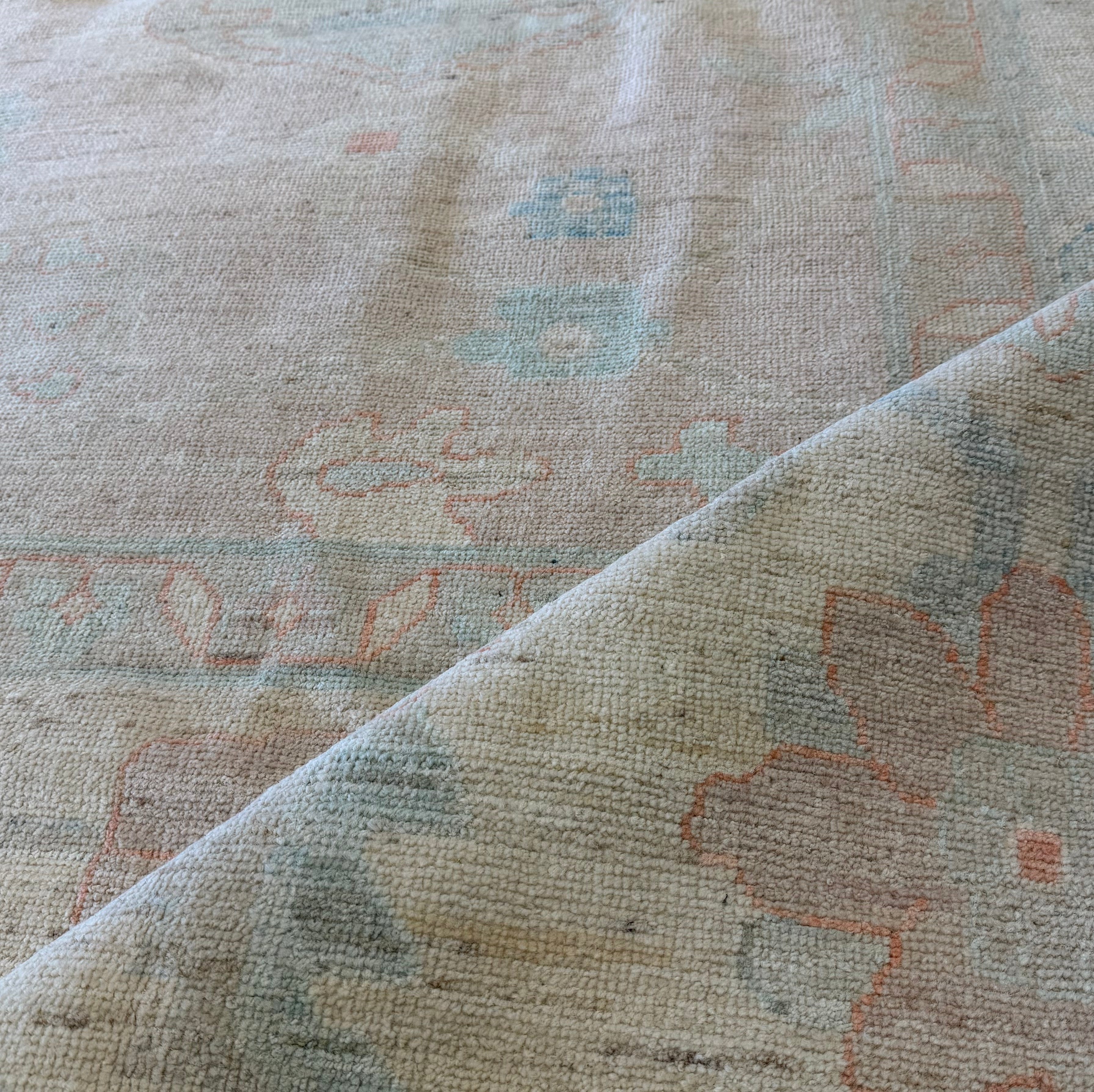 Charlotte Hanlon 12.2x14.9 Blue and Pink Afghani Whitewashed Oushak