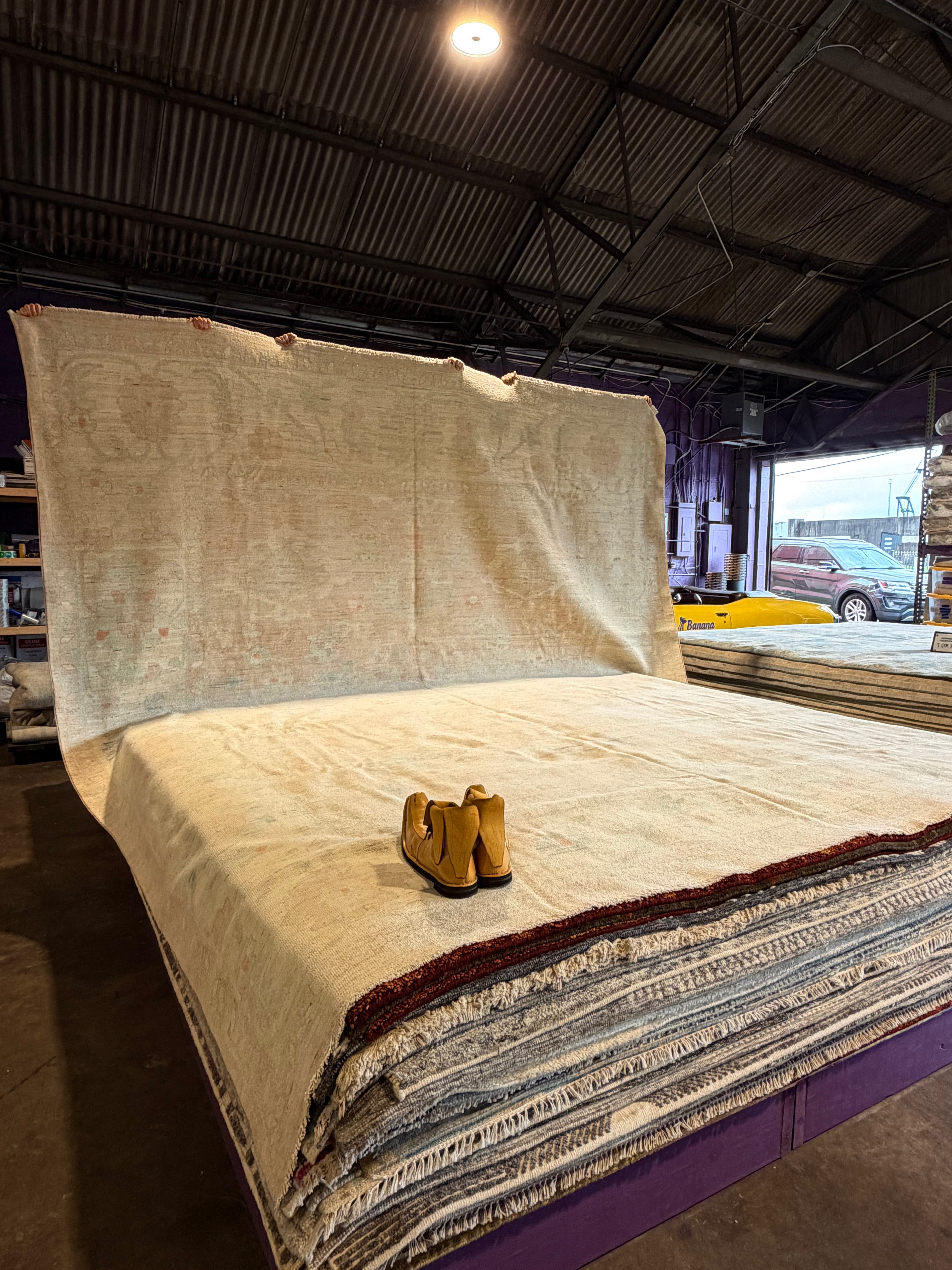 Charlotte Hanlon 12.2x14.9 Blue and Pink Afghani Whitewashed Oushak