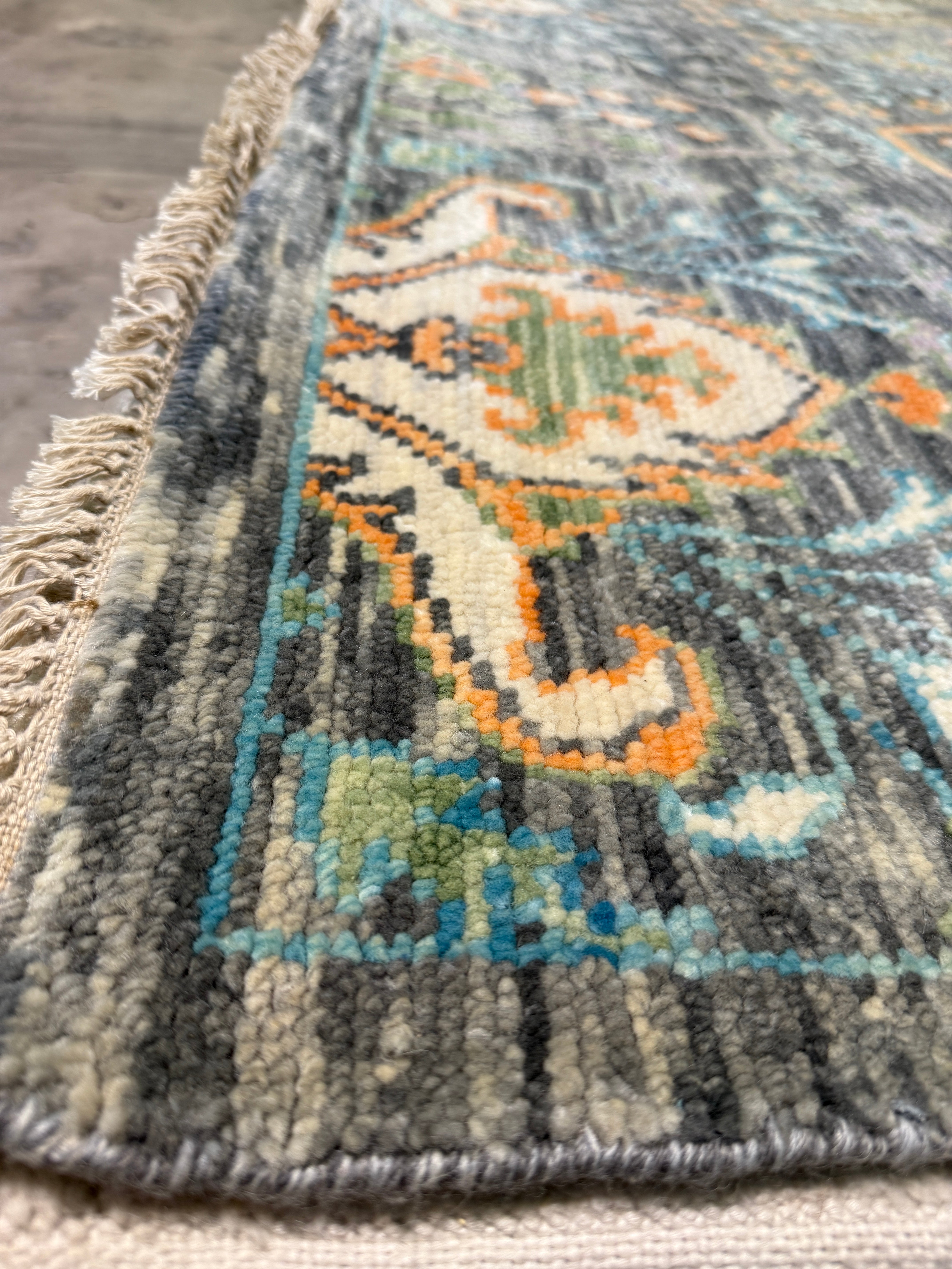 Eva/Eve 8x8 Grey and Green Hand-Knotted Oushak