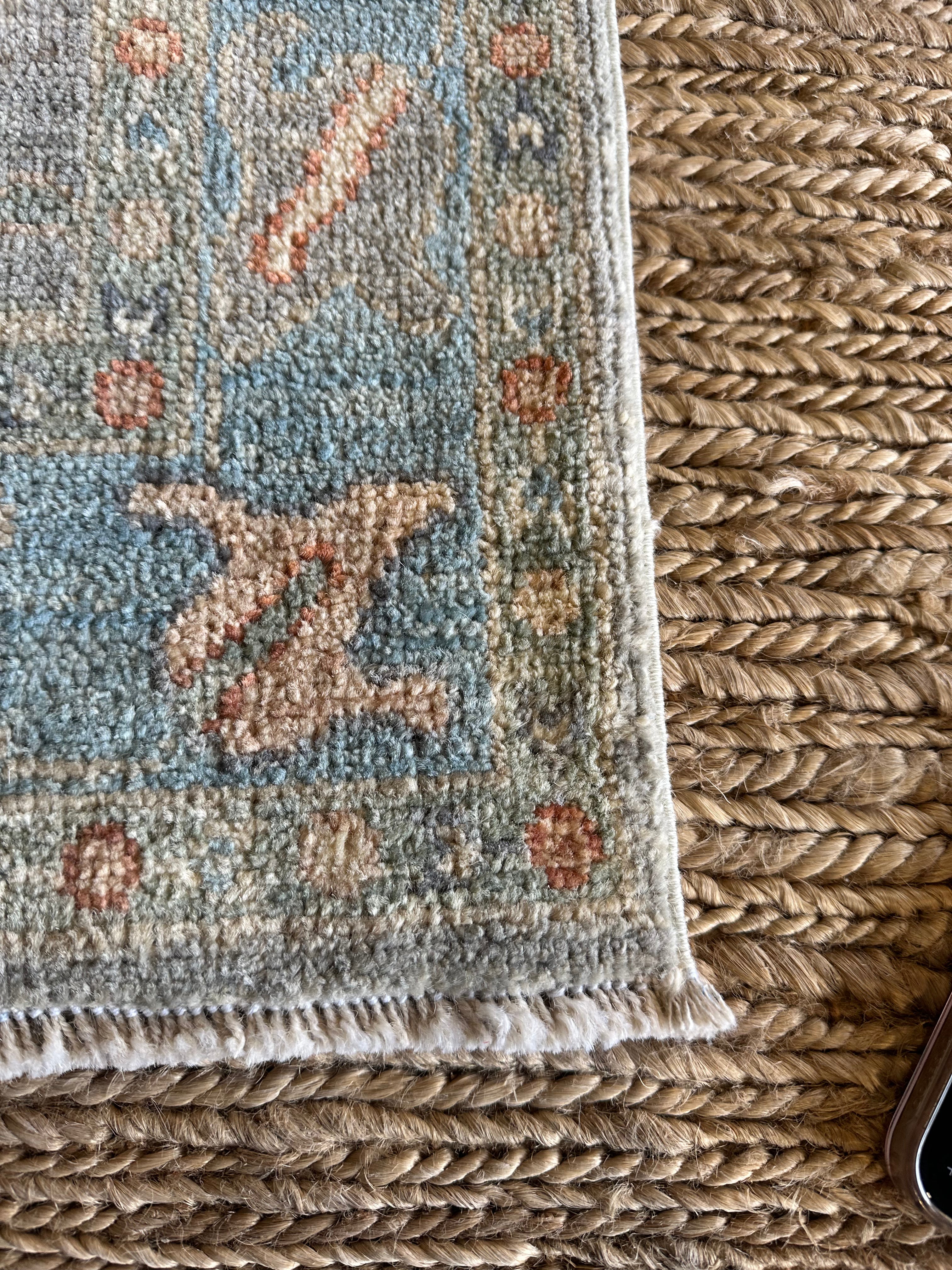 Laysla De Oliveira 2x3 Blue Afghani Whitewashed Oushak