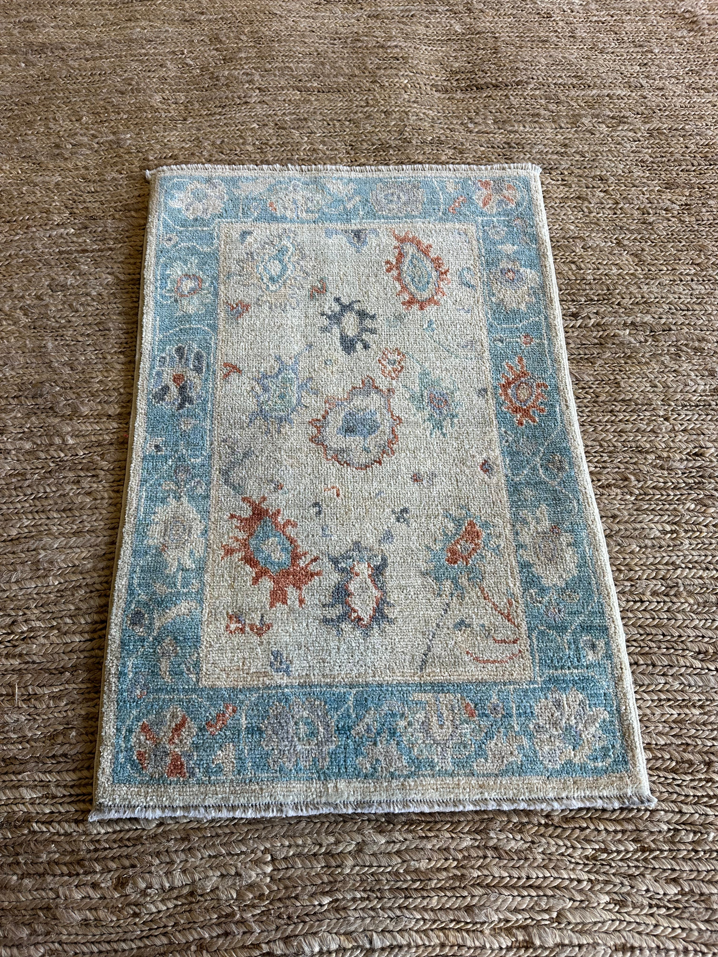 Sofie Calderon 2x3 Blue Afghani Whitewashed Oushak
