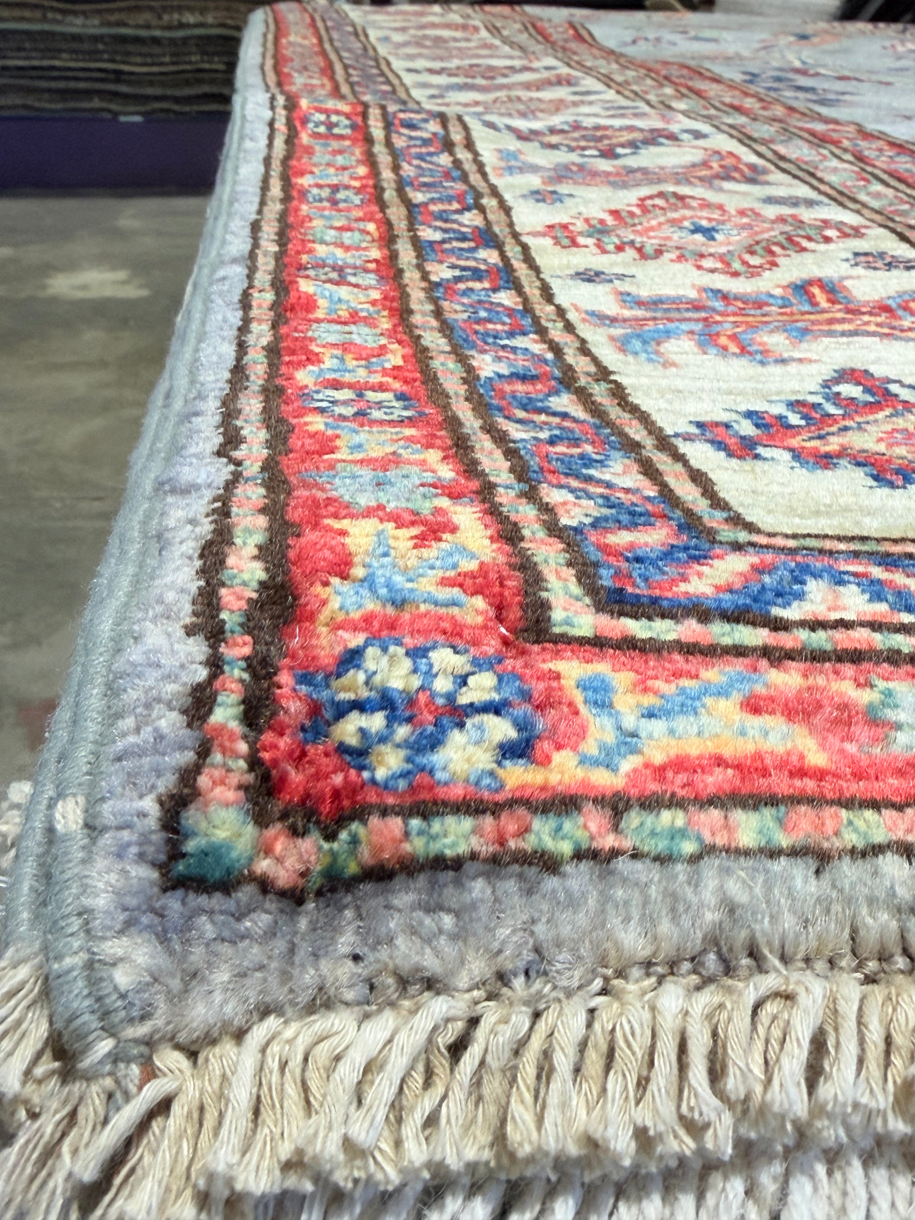 Arianna Anderson 5.8x7.10 Silver and Red Afghani Sultani Rug