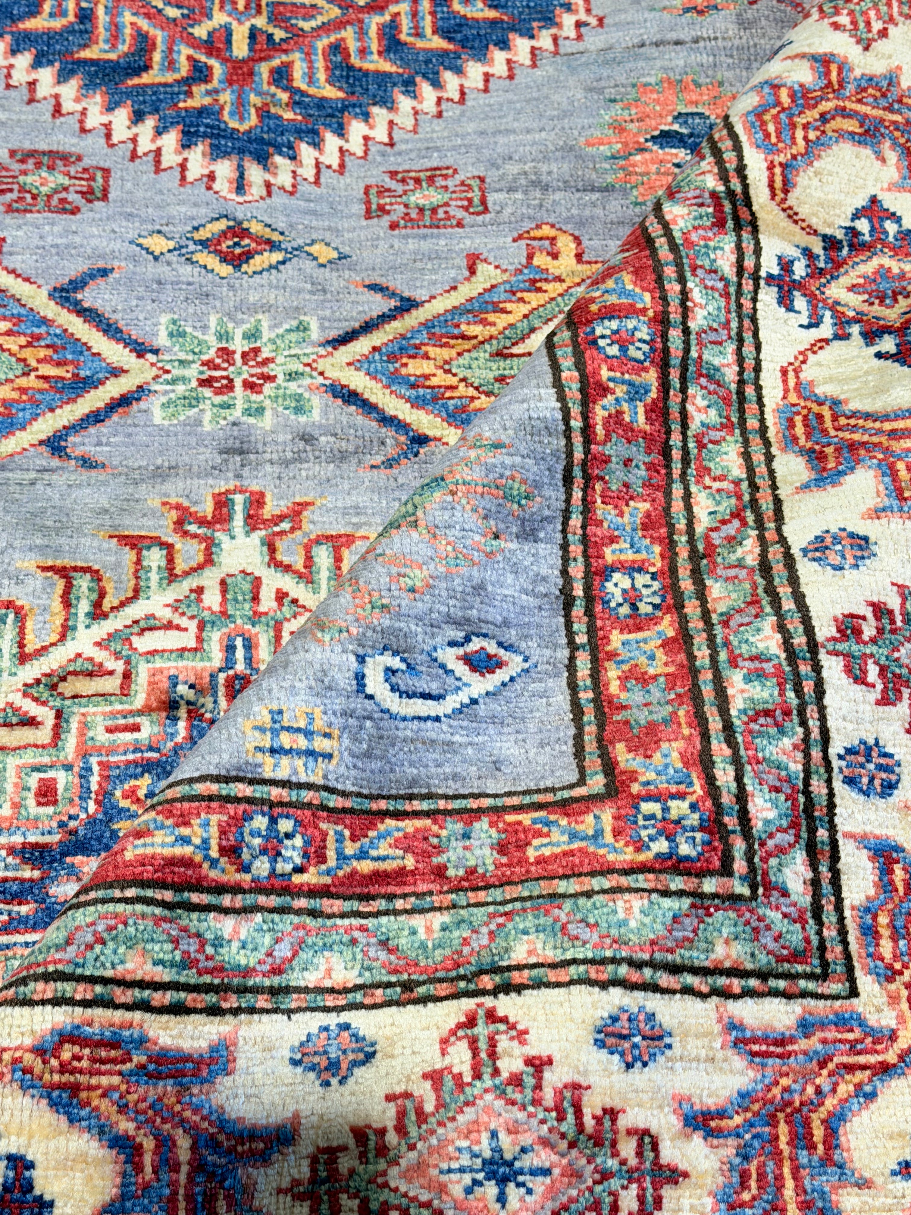 Arianna Anderson 5.8x7.10 Silver and Red Afghani Sultani Rug