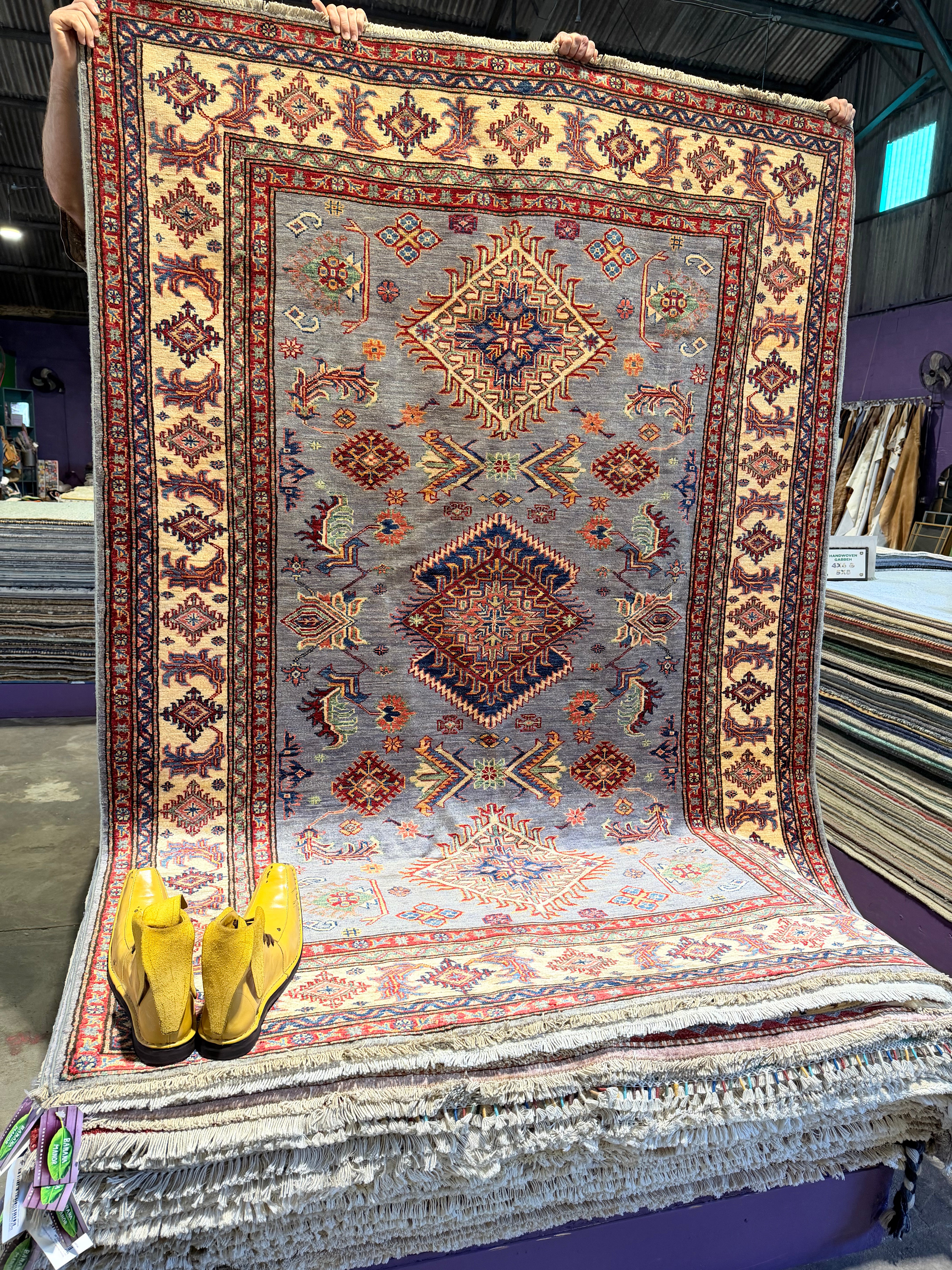 Arianna Anderson 5.8x7.10 Silver and Red Afghani Sultani Rug