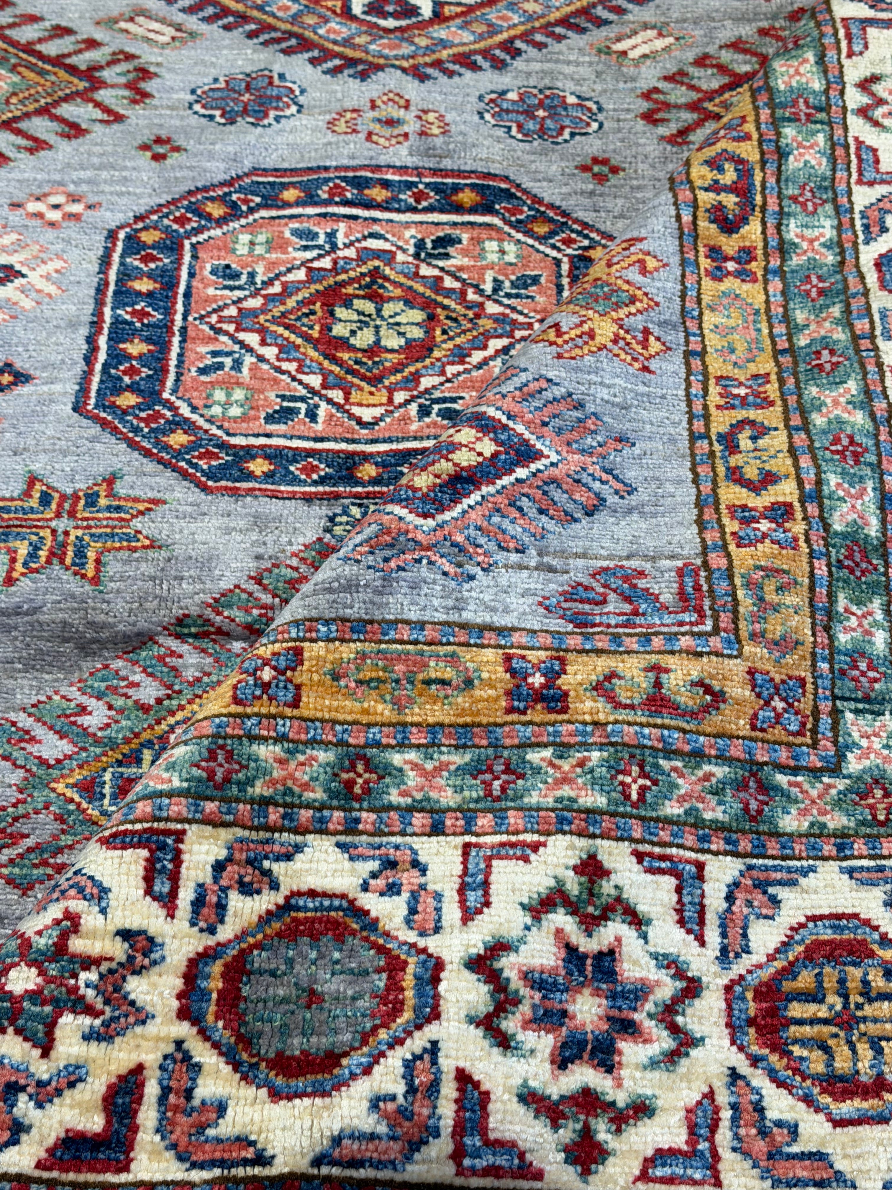 Karen Loderick-Peace 5.5x8.3 Silver and Red  Afghani Kazak Rug