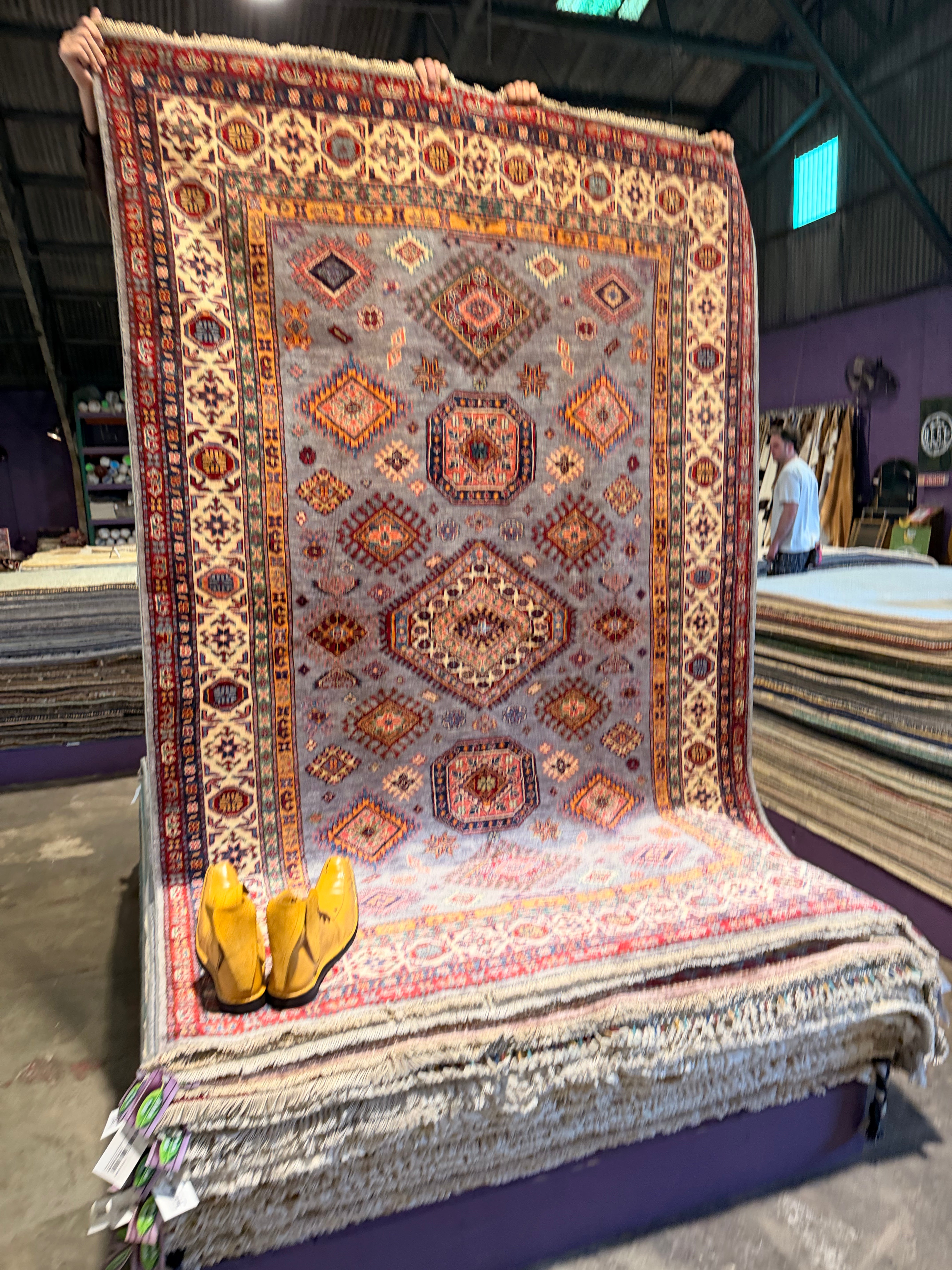 Karen Loderick-Peace 5.5x8.3 Silver and Red  Afghani Kazak Rug