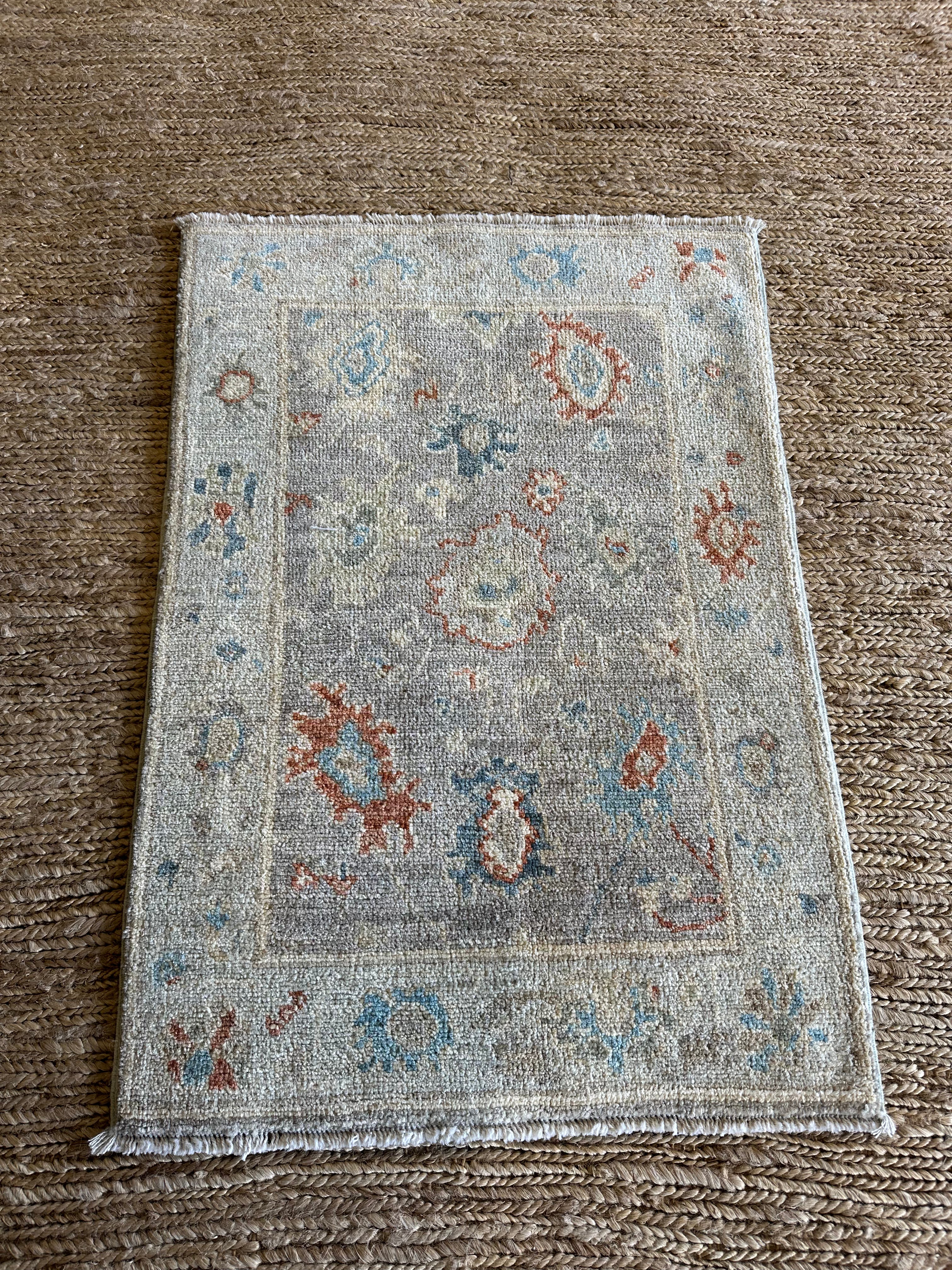 Stephanie Nur 2x3 Blue Afghani Whitewashed Oushak