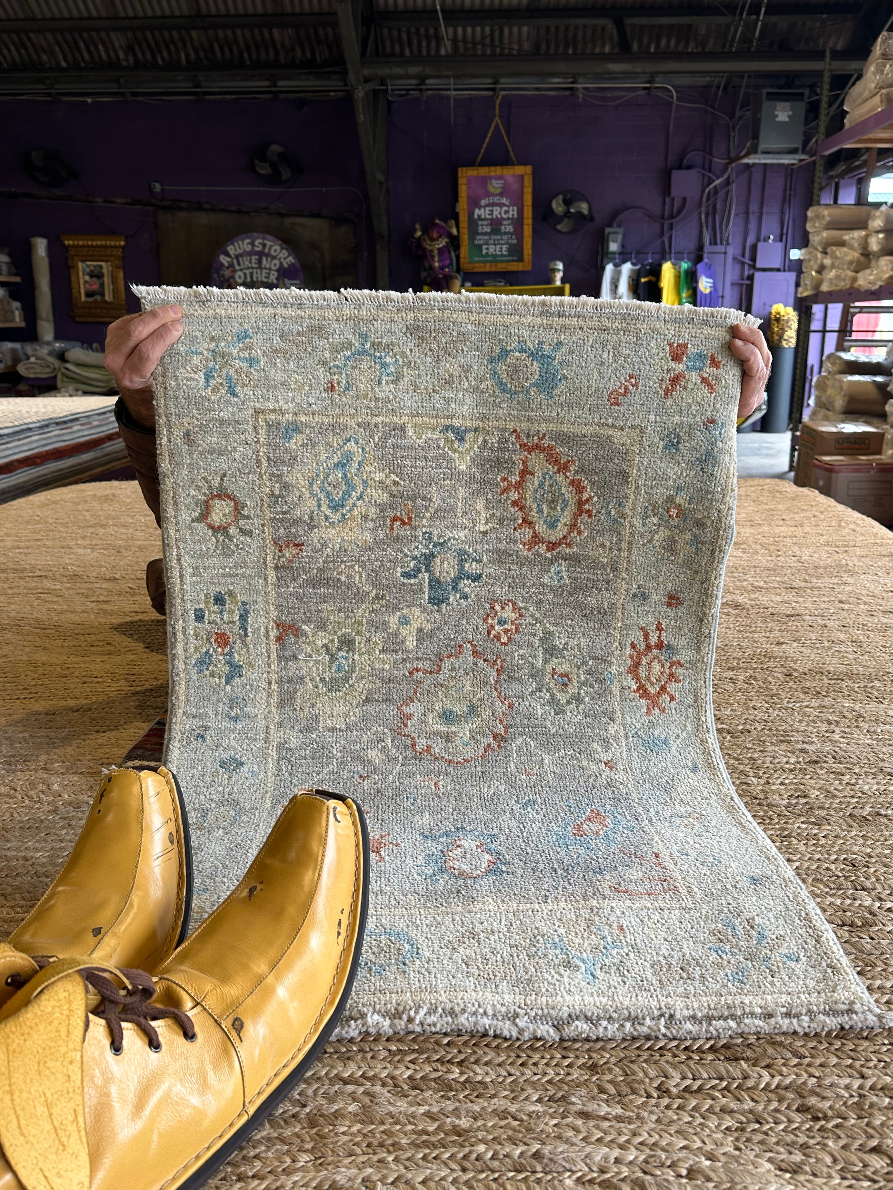 Stephanie Nur 2x3 Blue Afghani Whitewashed Oushak