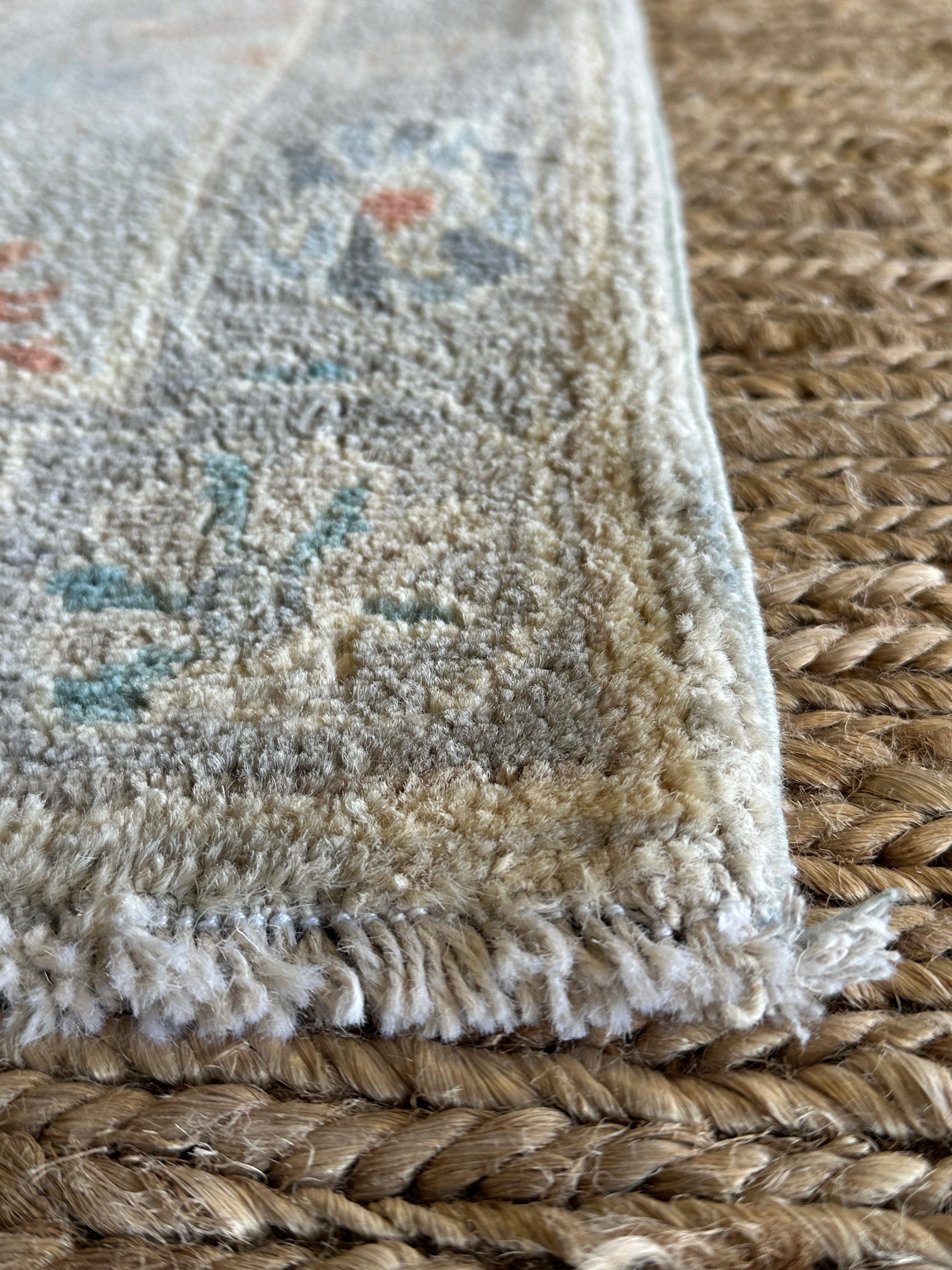 Cisely Saldaña 1.10x3.11 Blue Afghani Whitewashed Oushak