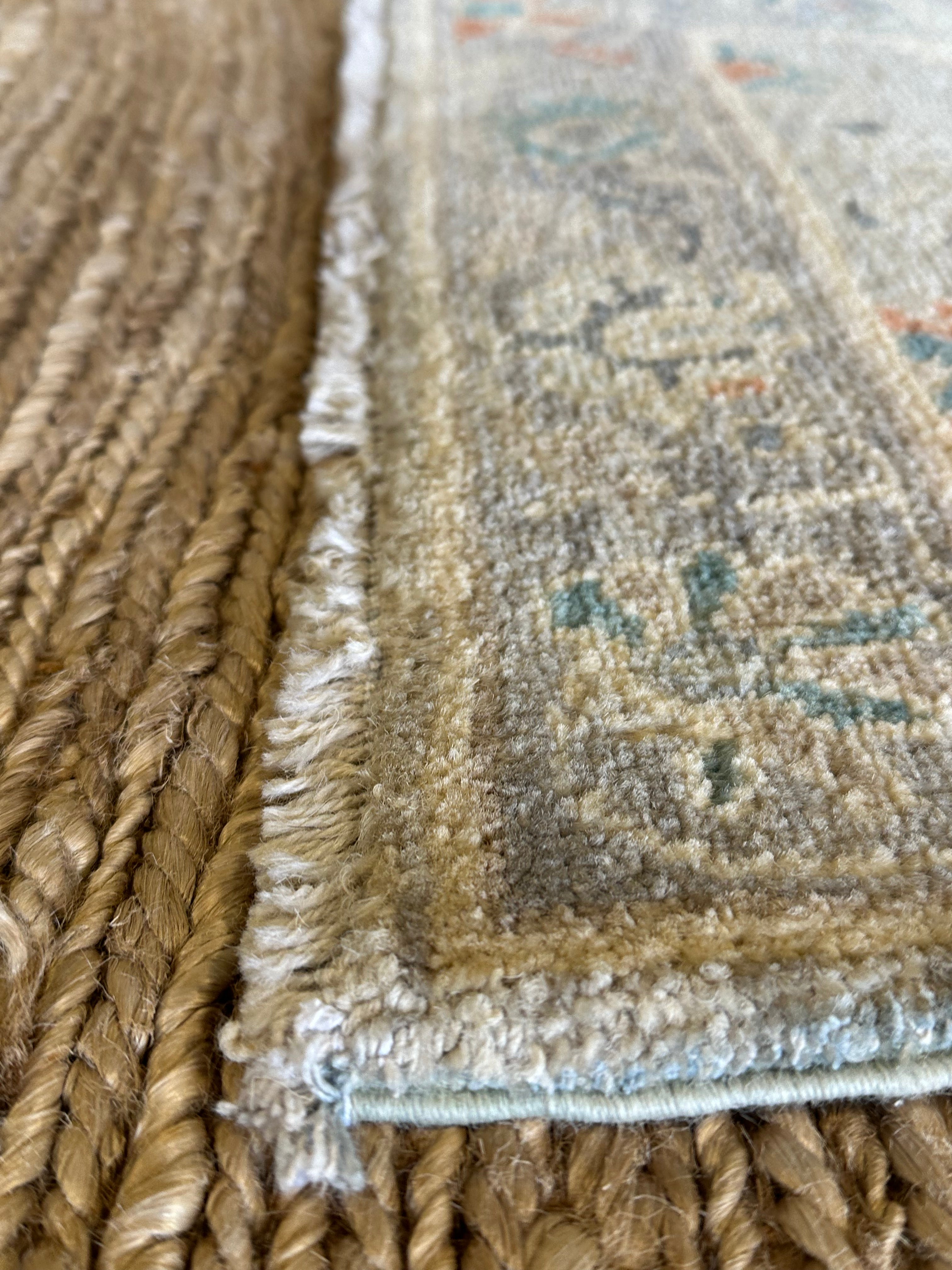 Cisely Saldaña 1.10x3.11 Blue Afghani Whitewashed Oushak