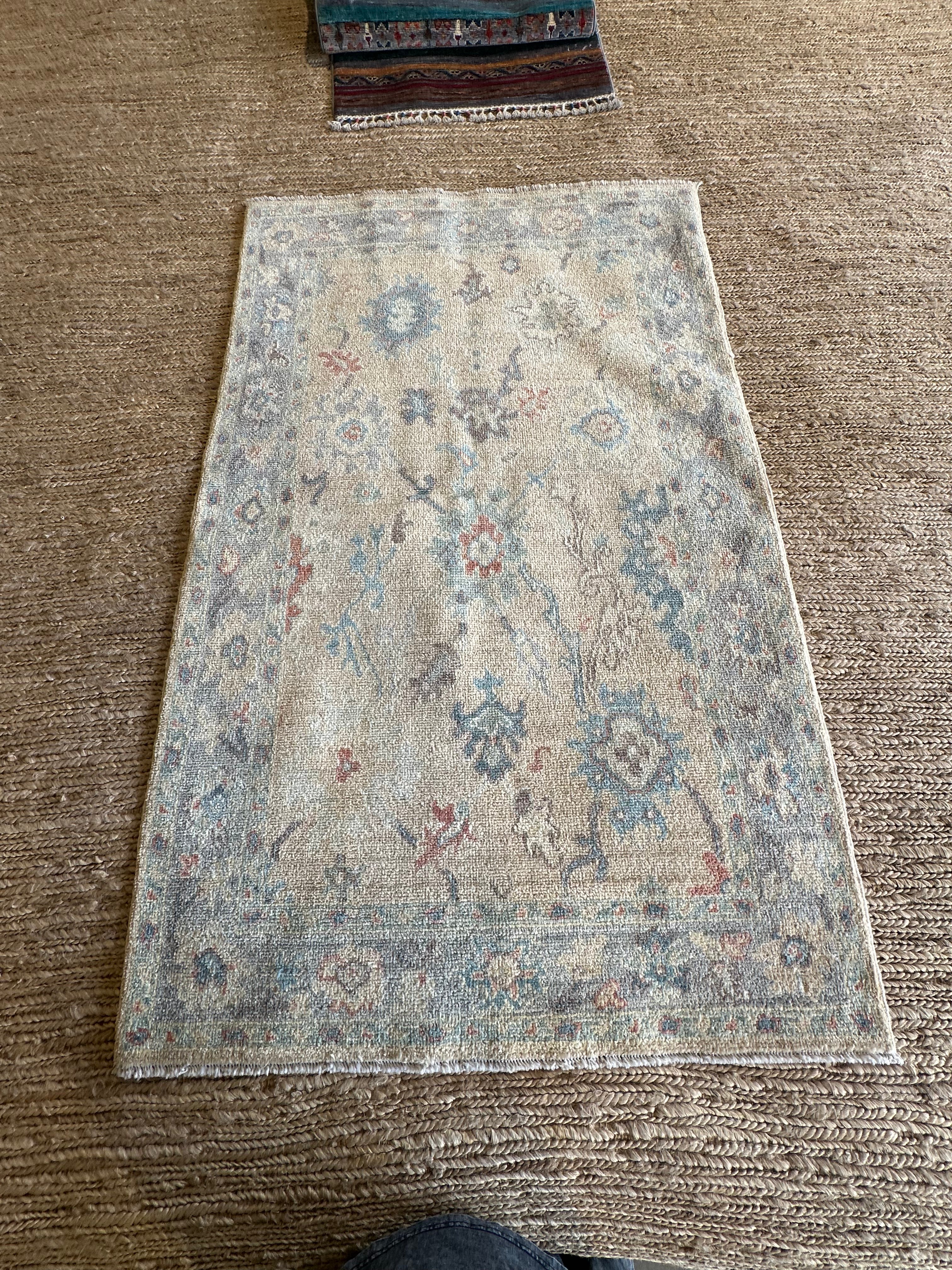 Czarina Mireles 3x4.11 Blue Afghani Whitewashed Oushak