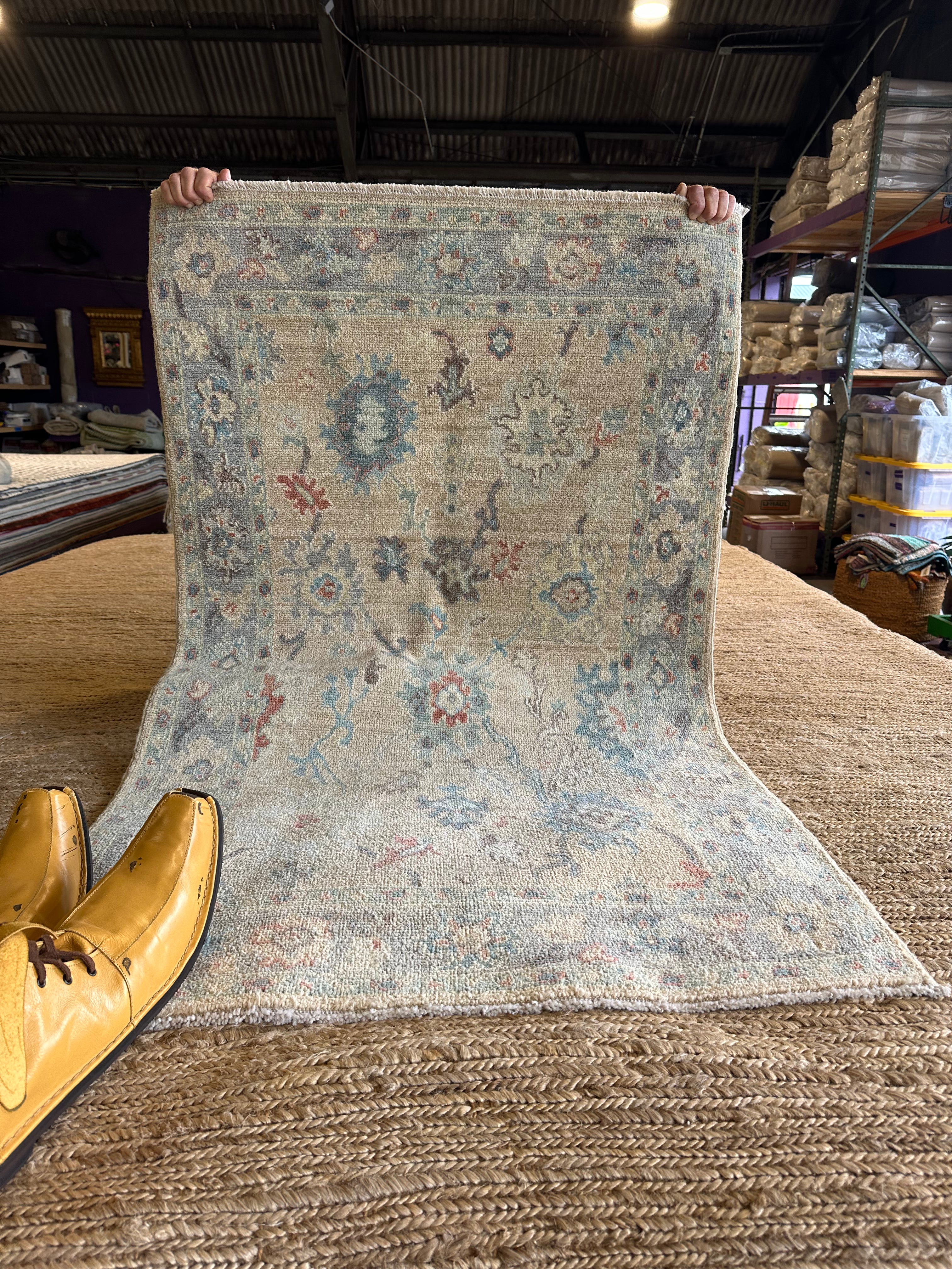 Czarina Mireles 3x4.11 Blue Afghani Whitewashed Oushak
