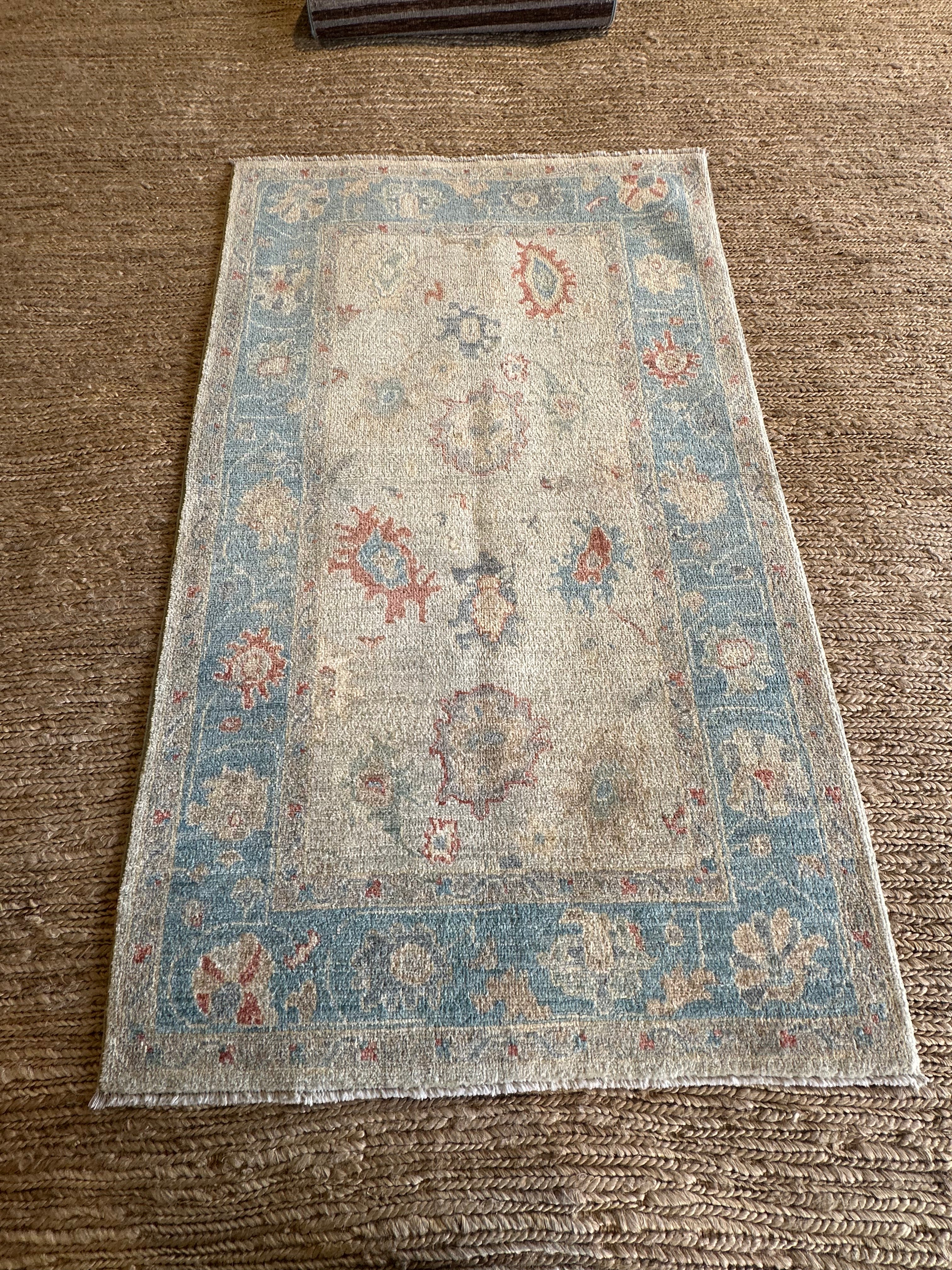 Ana Cruz Kayne 2.11x4.11 Blue Afghani Whitewashed Oushak