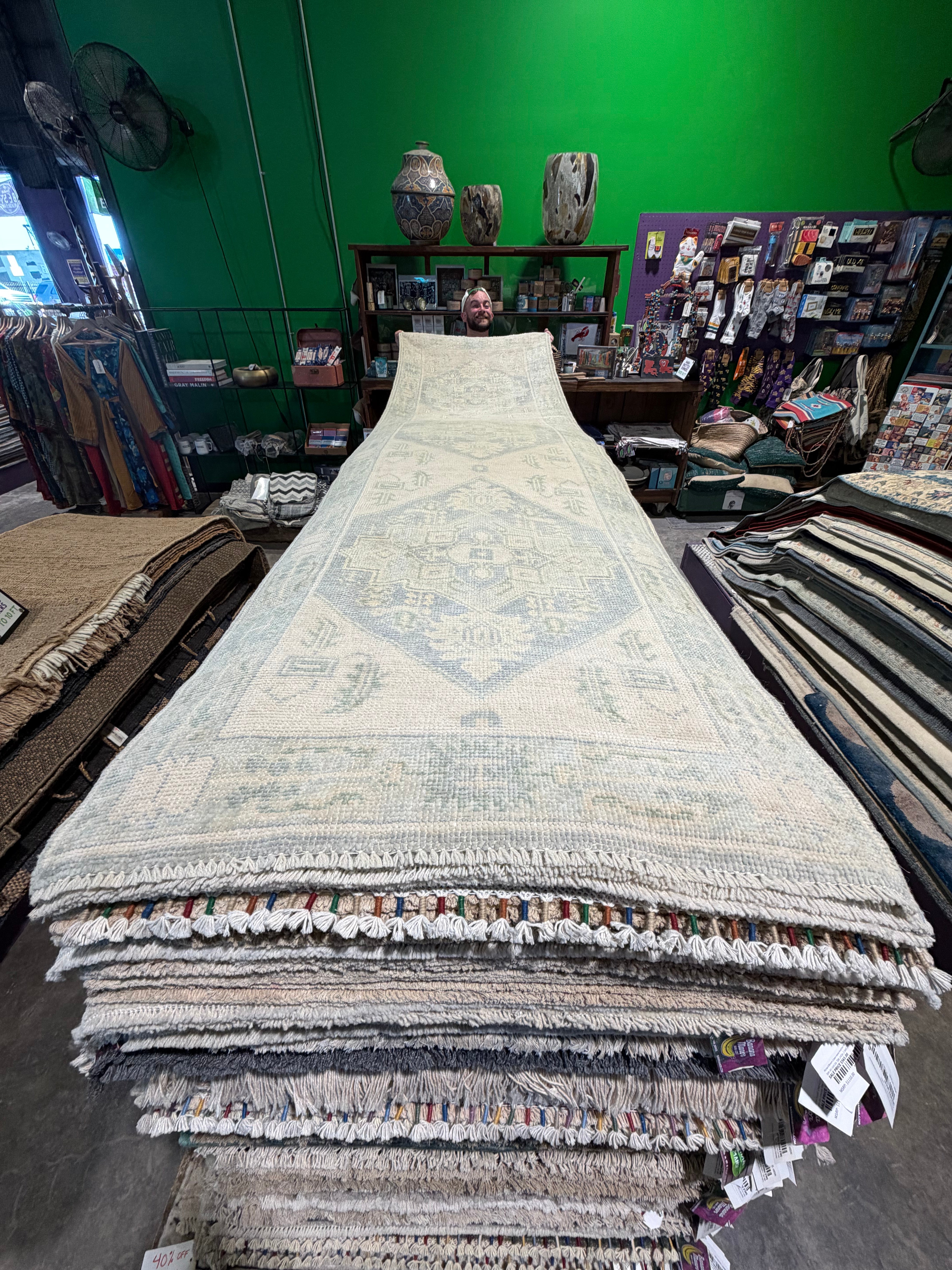 Nathalie Pierrat 2.7x9.10 Hand-Knotted  Afghani Oushak Runner