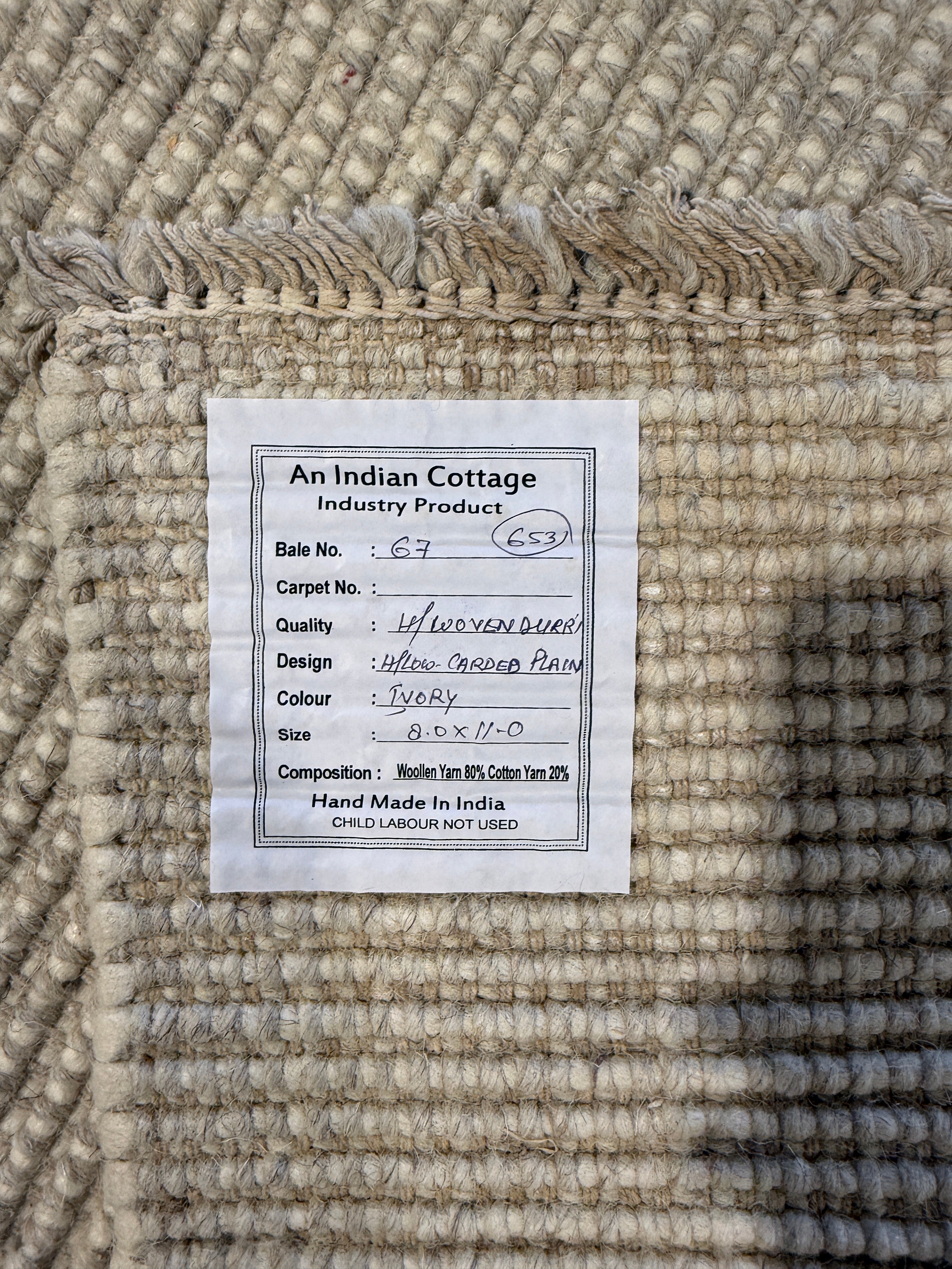 Carnival in Covington 8x11 Handwoven Ivory Textured Durrie
