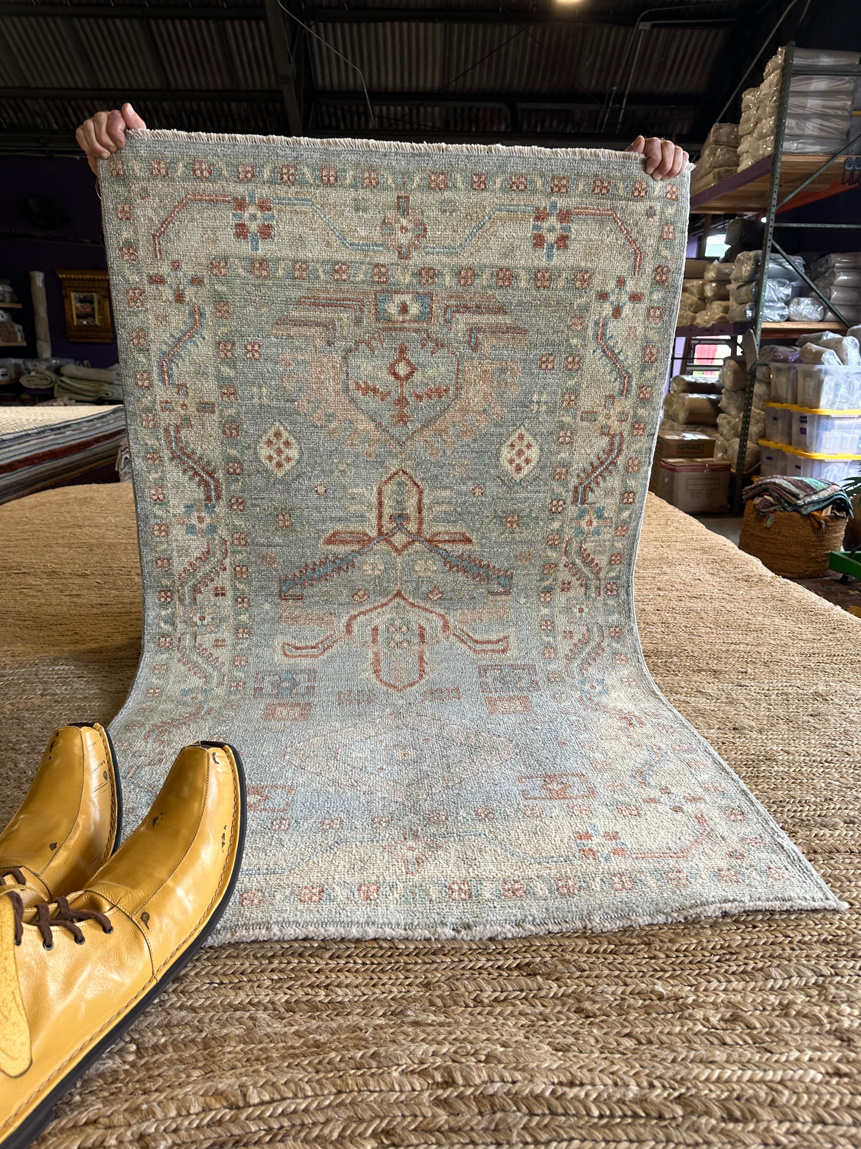 Marguerite Stimpson 2.11x4.11 Blue Afghani Whitewashed Oushak