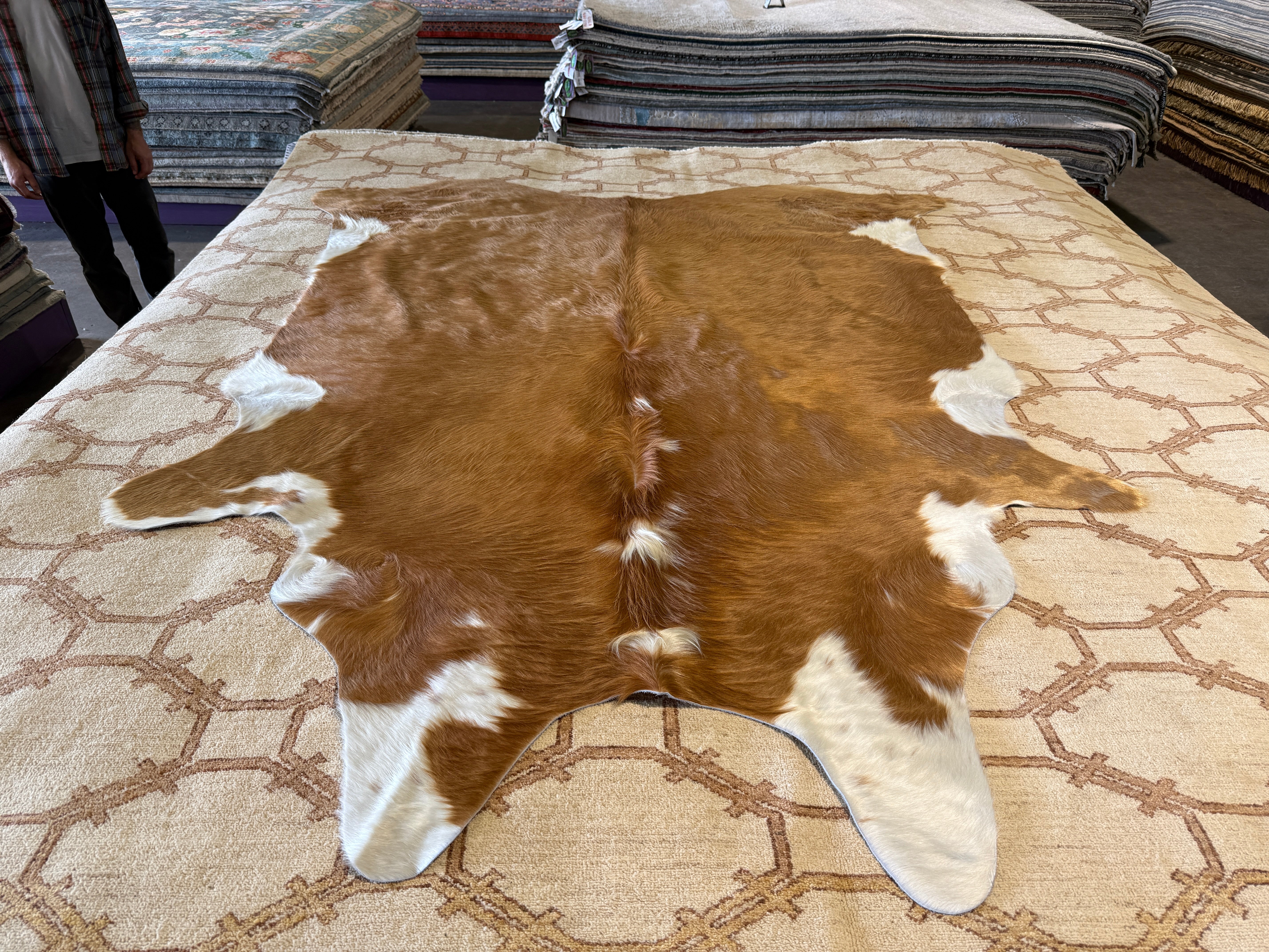 Long Hair Brown and White 6.3x7.2 Large Cowhide Rug