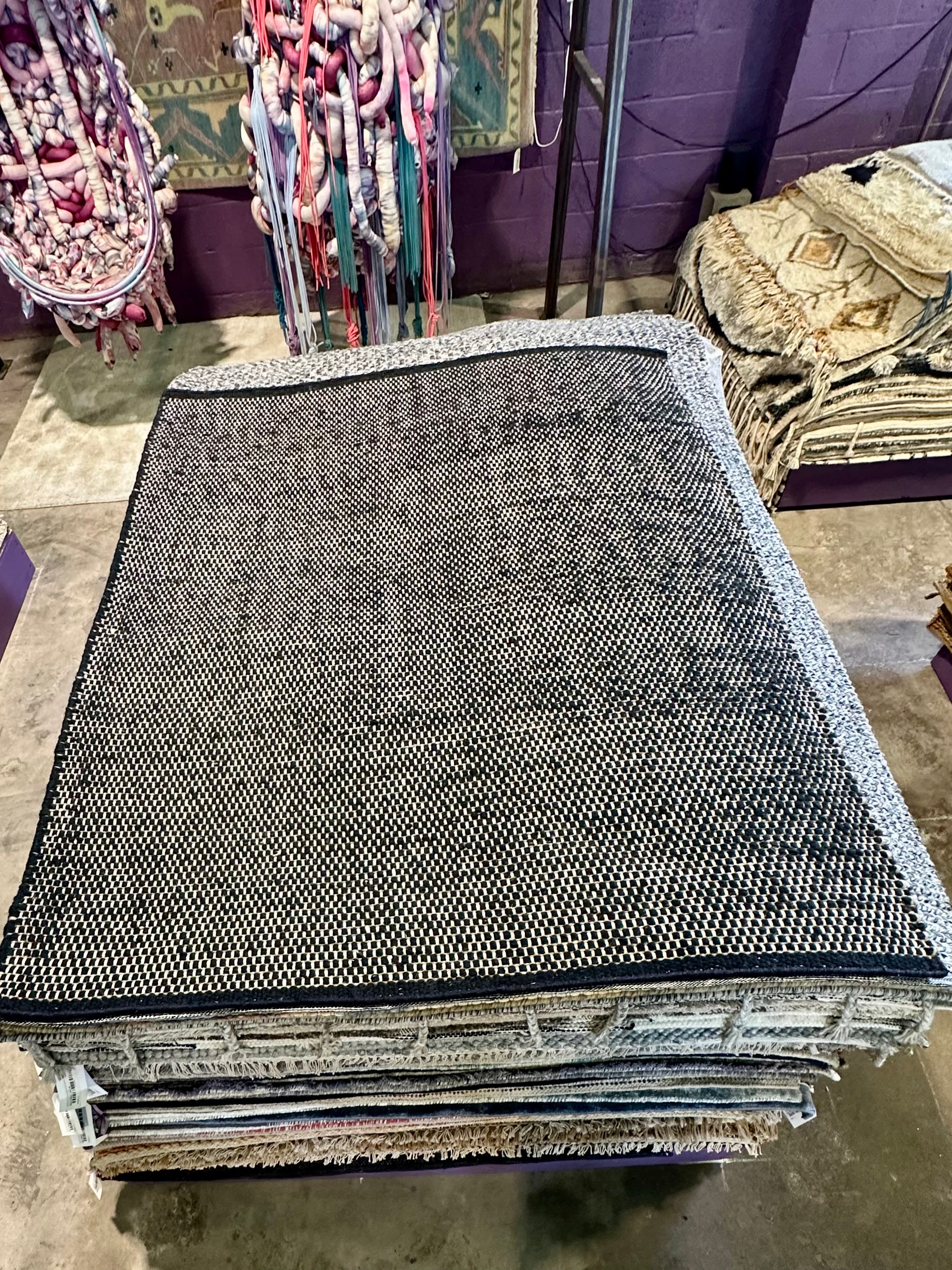 Jay 5x6.3 Black Handwoven Durrie Rug