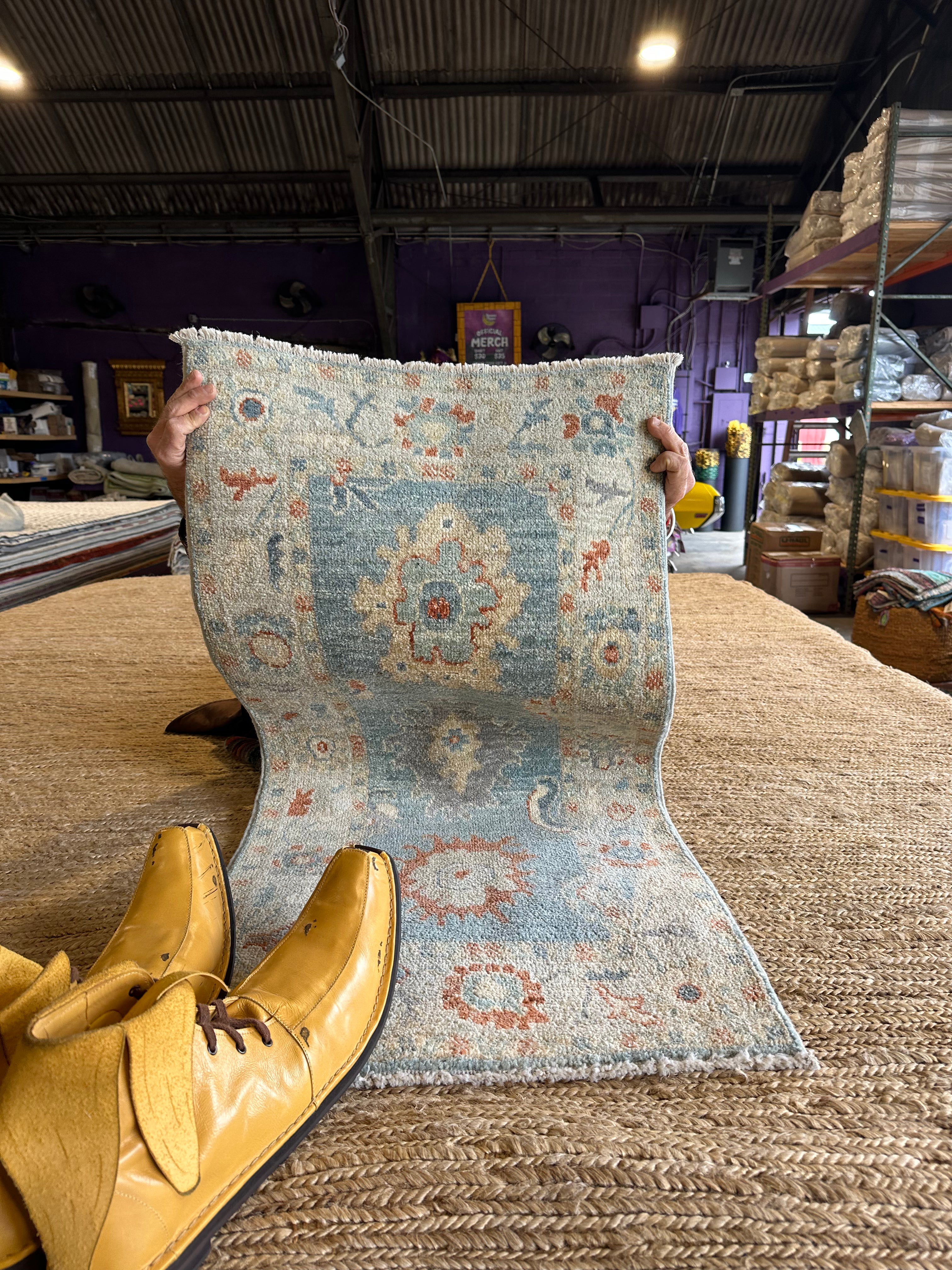 Karen Wacker 1.11x4.1 Blue Afghani Whitewashed Oushak