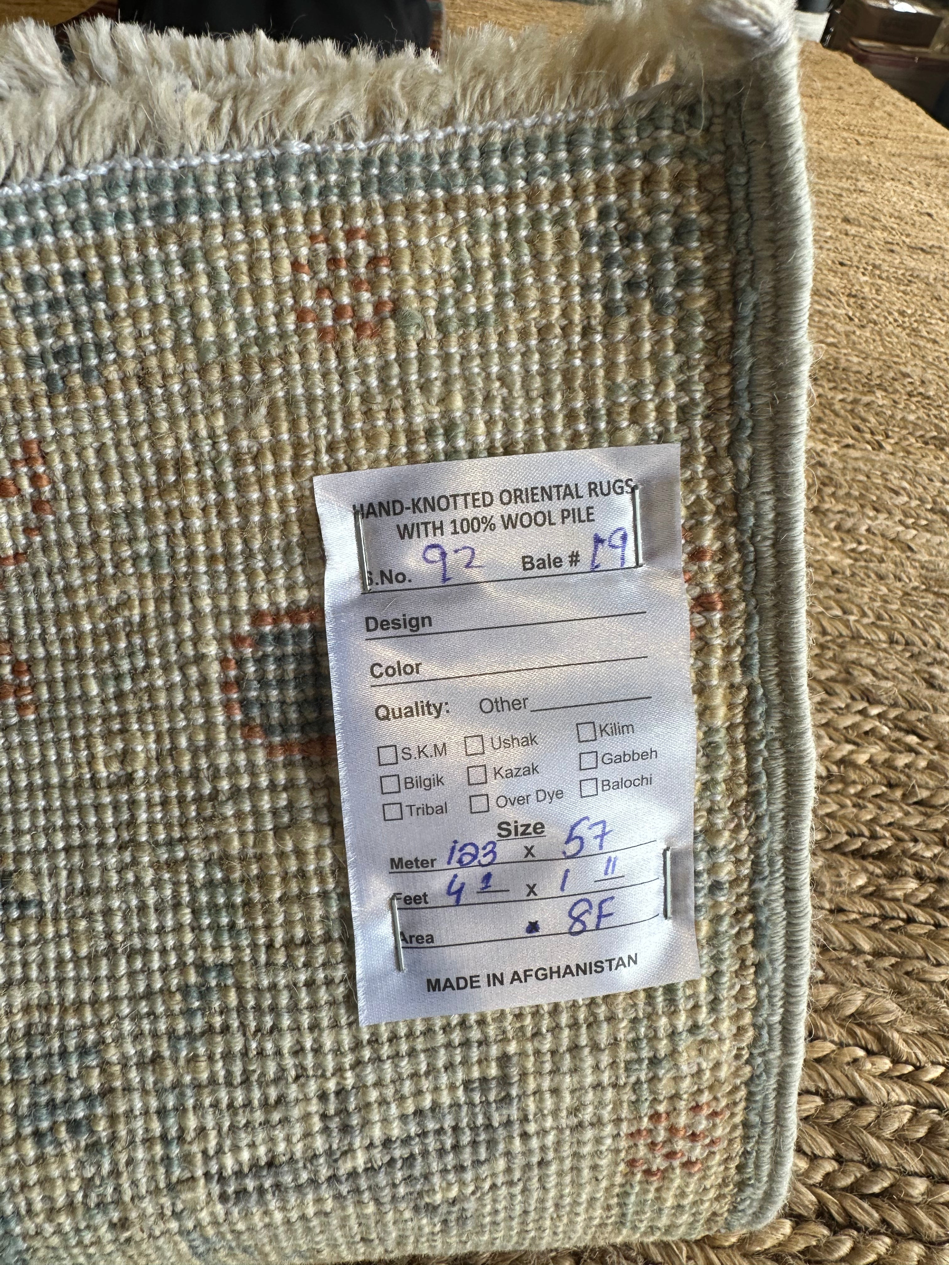 Karen Wacker 1.11x4.1 Blue Afghani Whitewashed Oushak