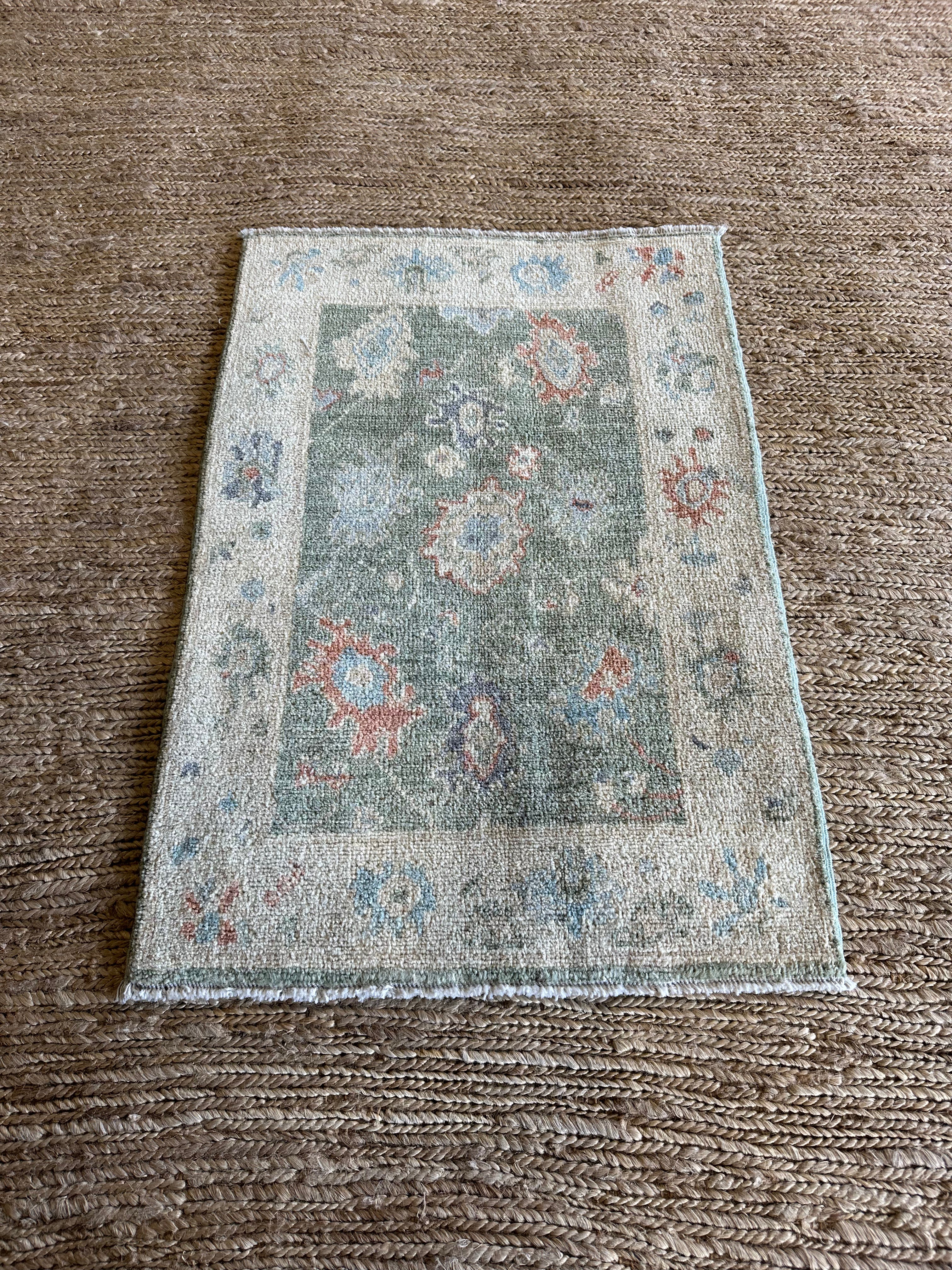 Amalina Ace 2x3 Green Afghani Whitewashed Oushak