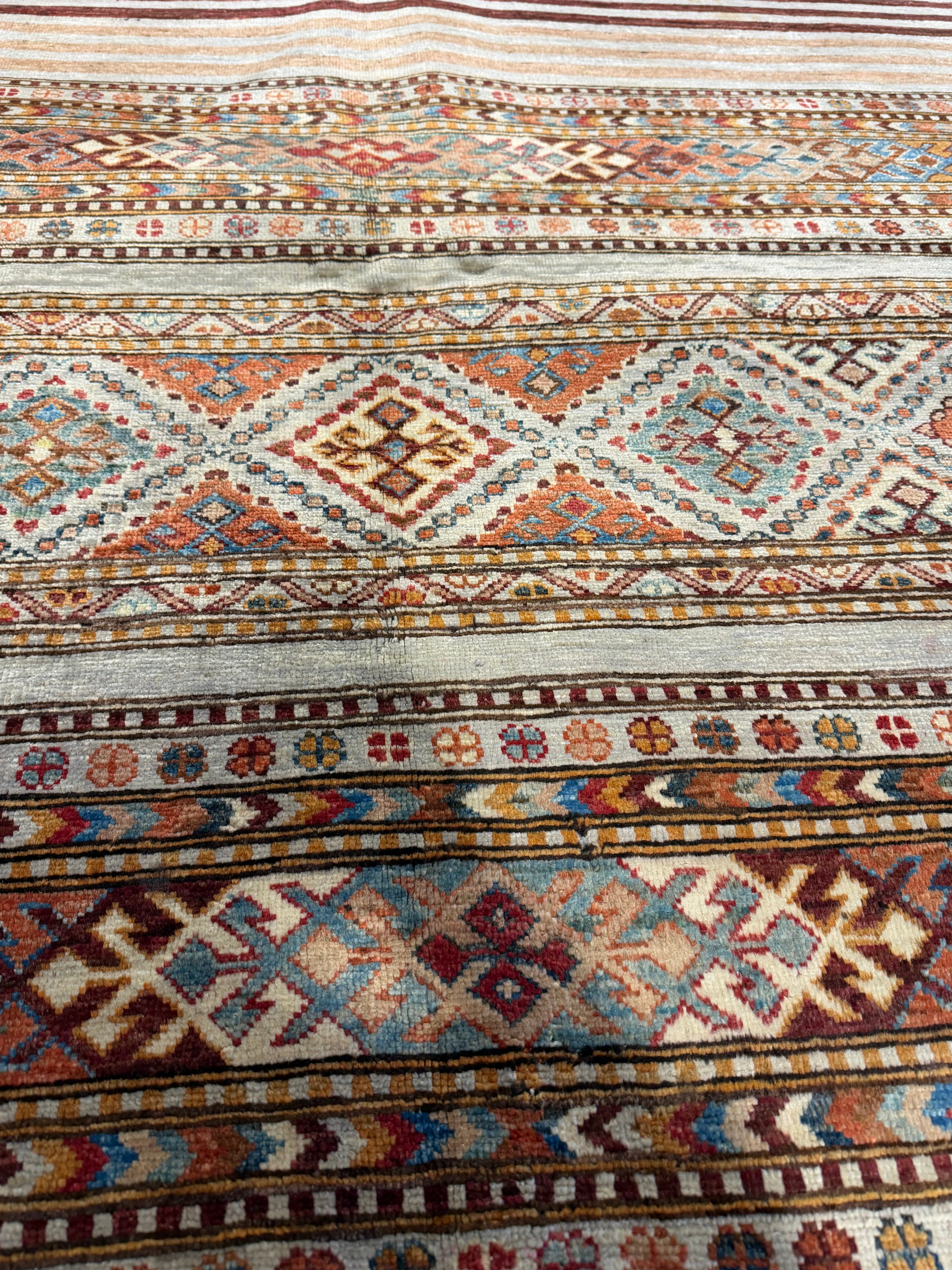 Nikki Foreman 9.1x12 Silver Multi Afghani Khorjin Rug