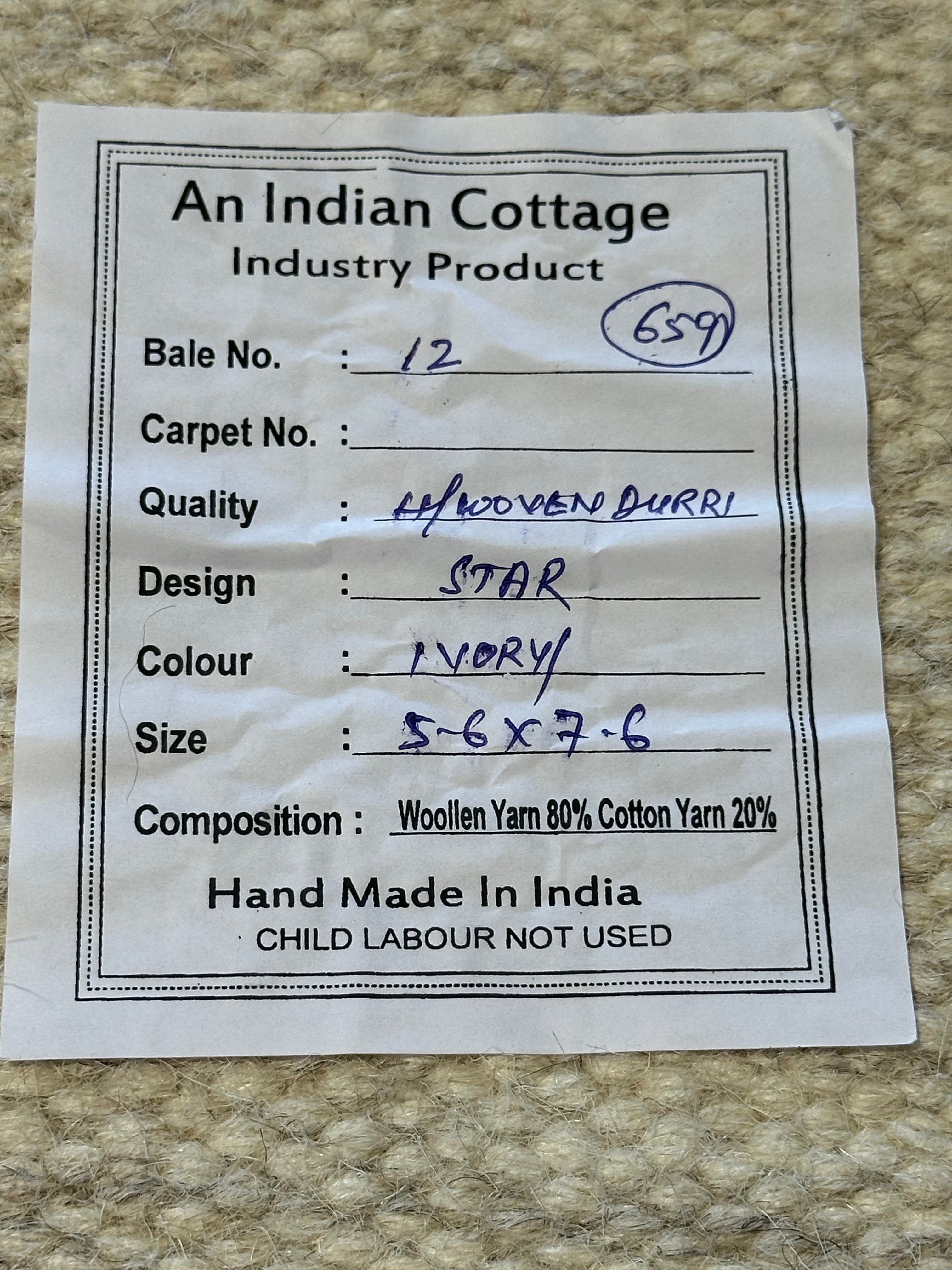 Huda 5.6x7.6 Handwoven Durrie Ivory