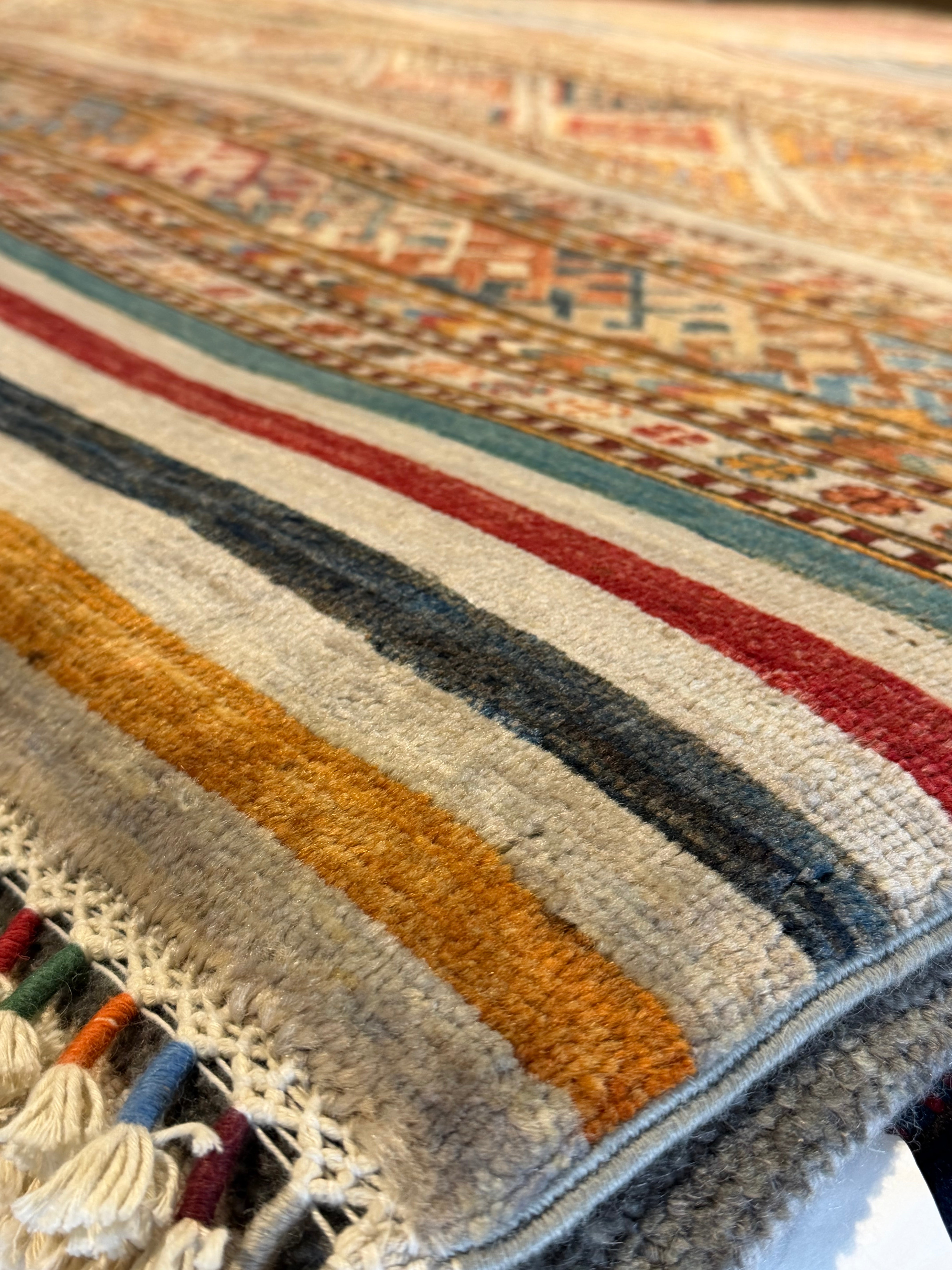 Nikki Foreman 9.1x12 Silver Multi Afghani Khorjin Rug