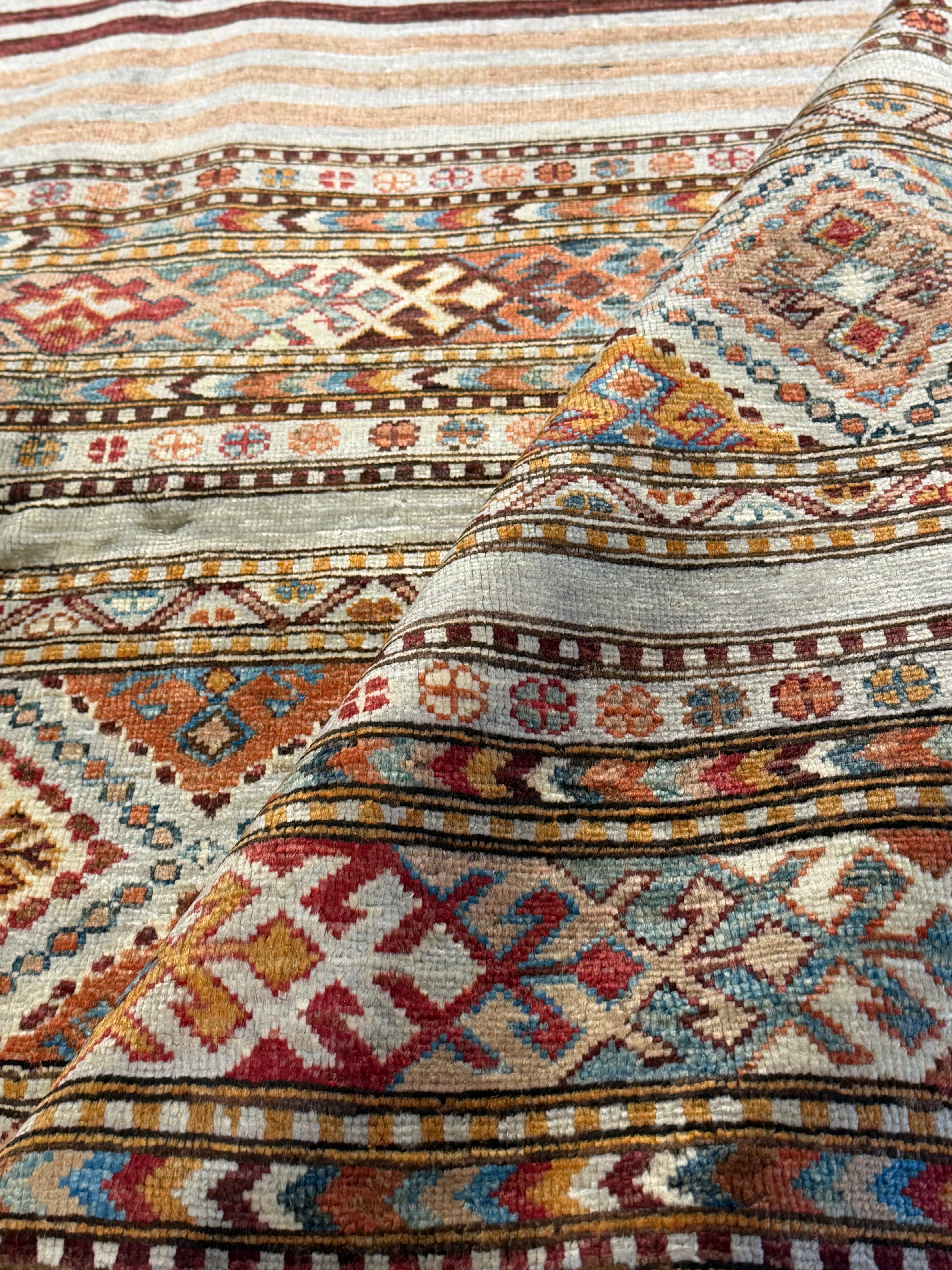 Nikki Foreman 9.1x12 Silver Multi Afghani Khorjin Rug