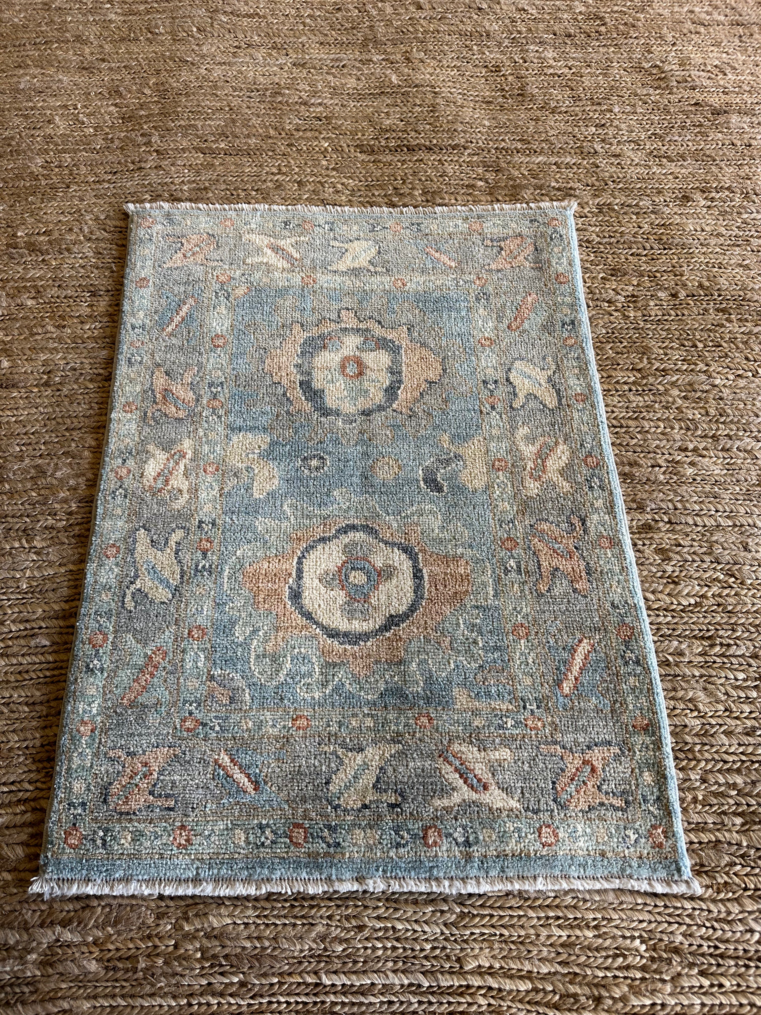 Mariel Saldana 2x2.10 Blue Afghani Whitewashed Oushak