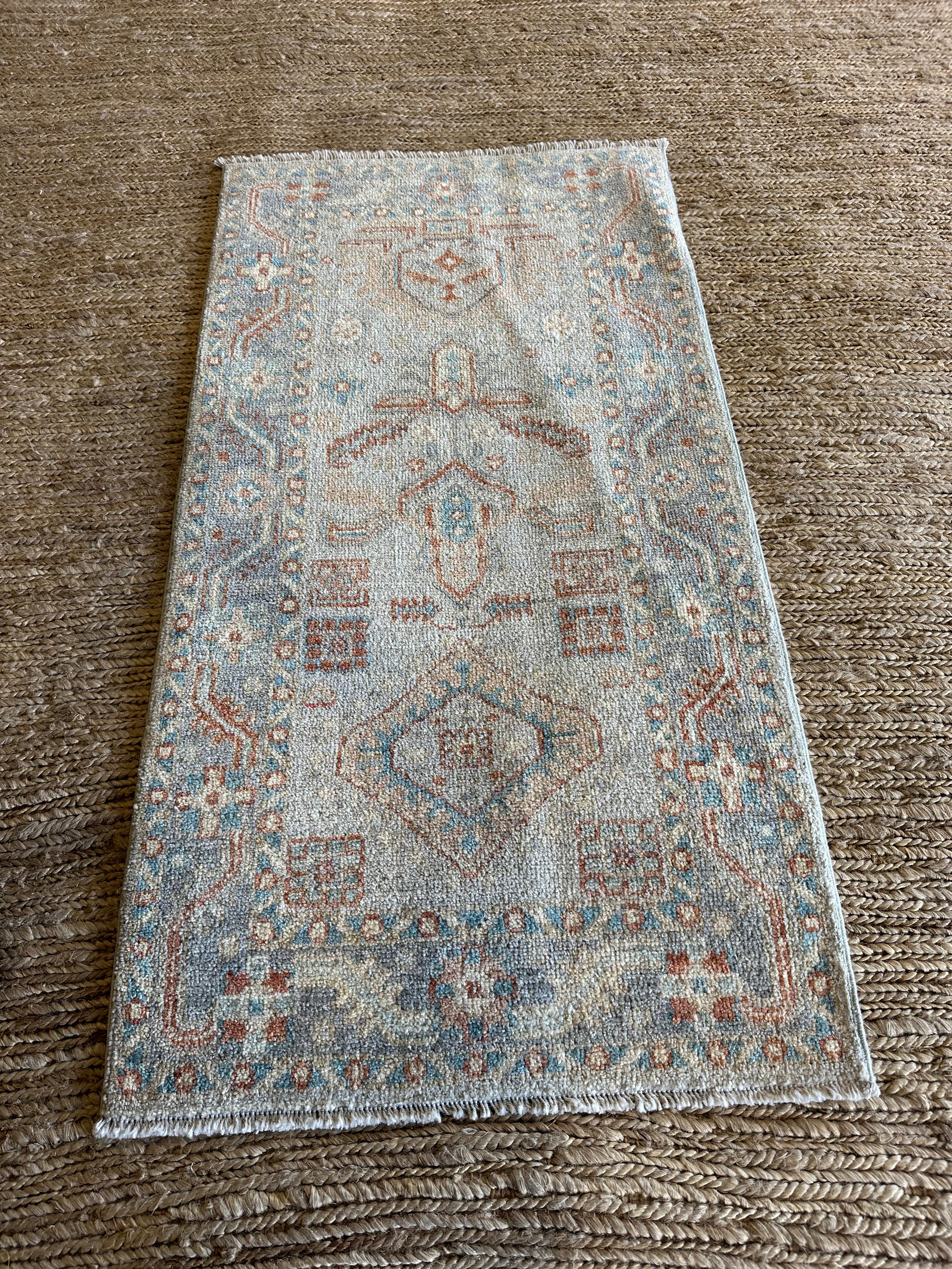 Charlotte Allen 2.1x4 Blue Afghani Whitewashed Oushak