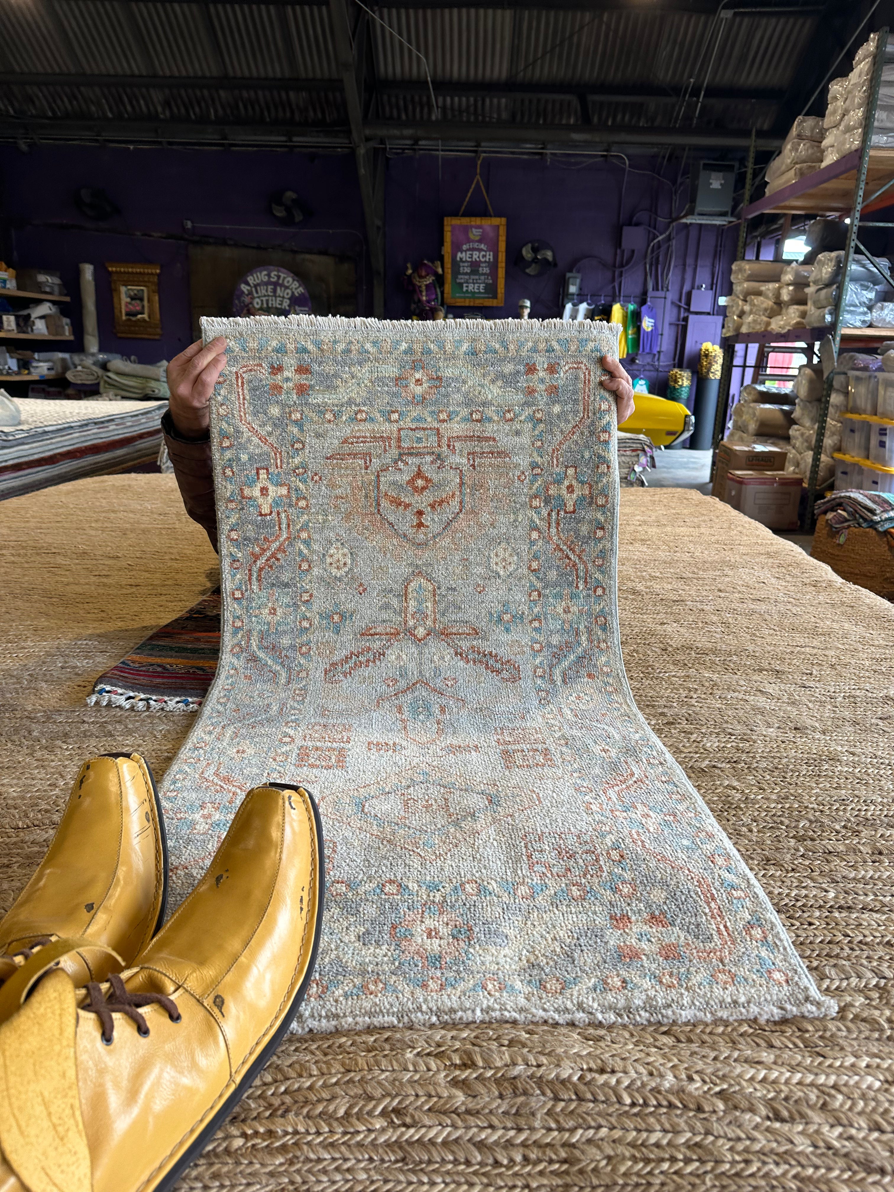 Charlotte Allen 2.1x4 Blue Afghani Whitewashed Oushak