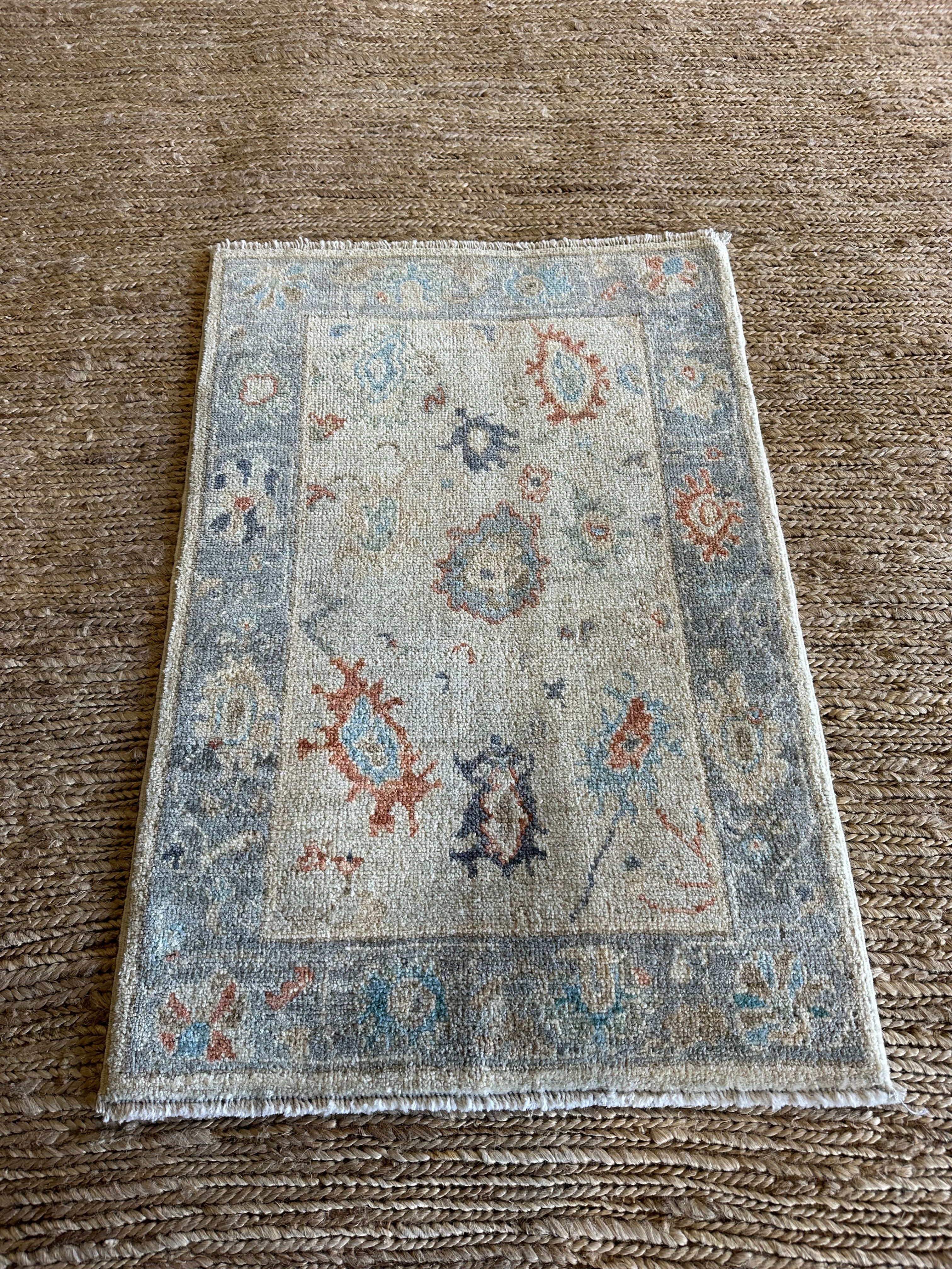 Maria Carrillo 2x3 Blue Afghani Whitewashed Oushak