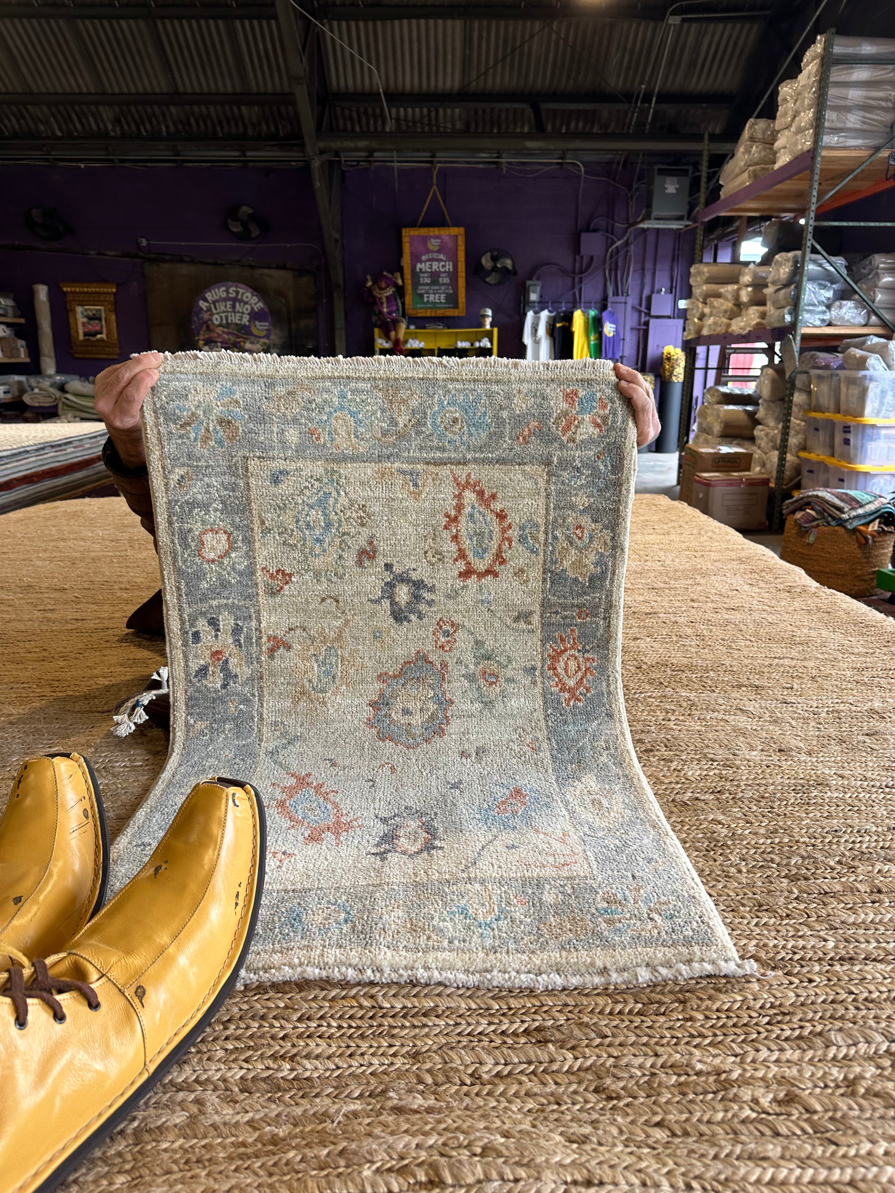 Maria Carrillo 2x3 Blue Afghani Whitewashed Oushak