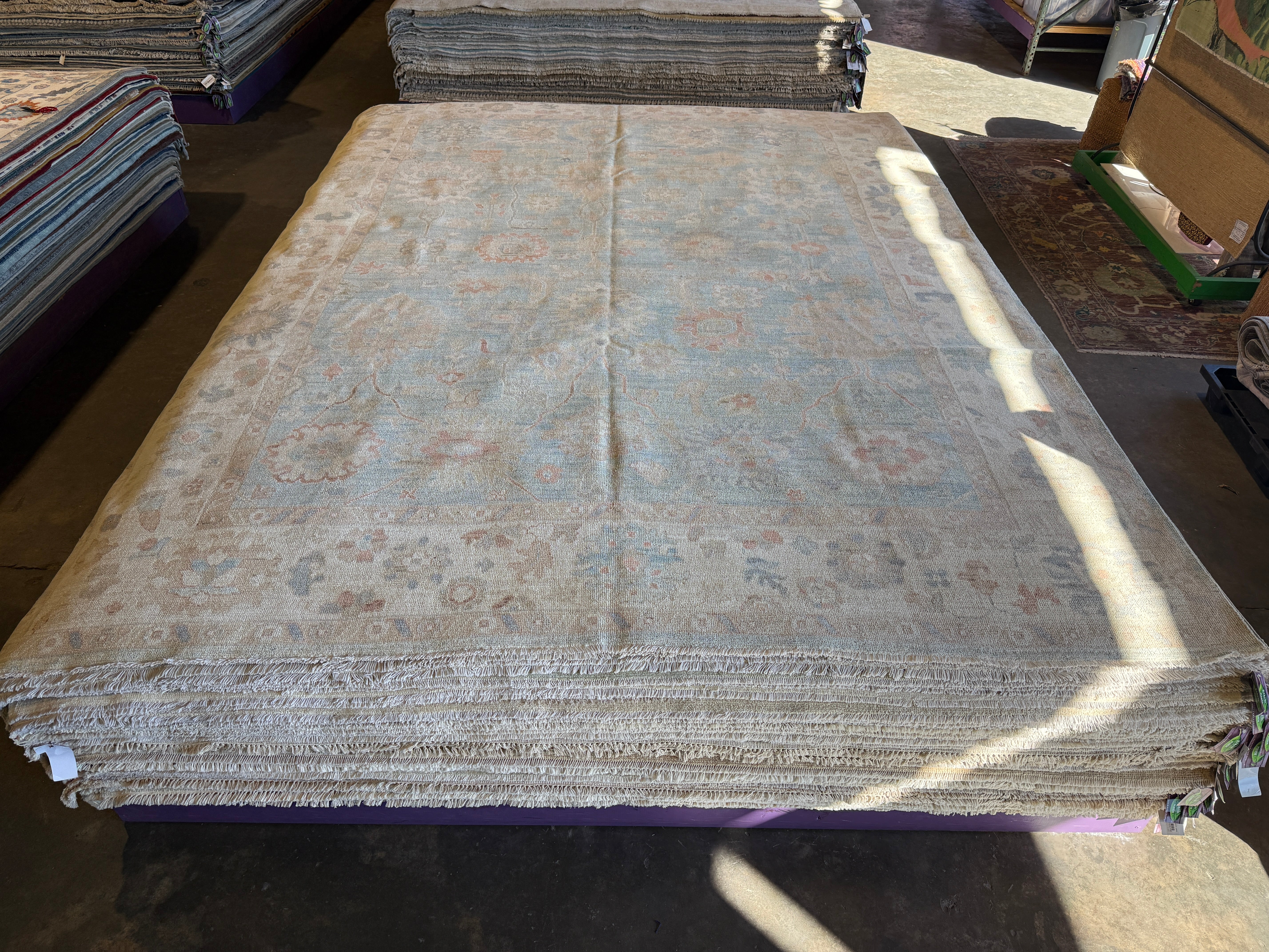 Clara Stack 9.2x12 Blue Afghani Whitewashed Oushak