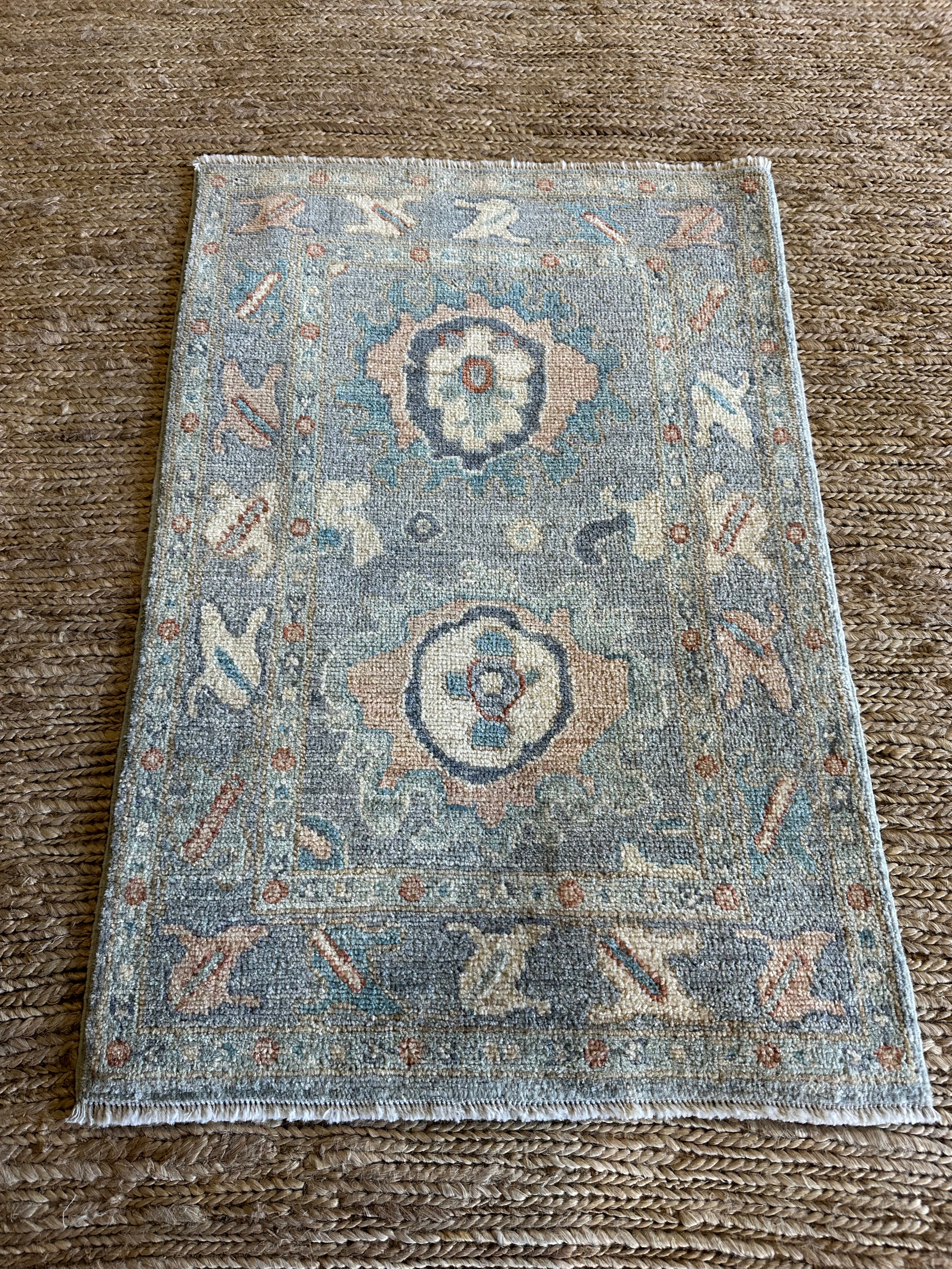Patricia De Leon 2x3.1 Blue Afghani Whitewashed Oushak