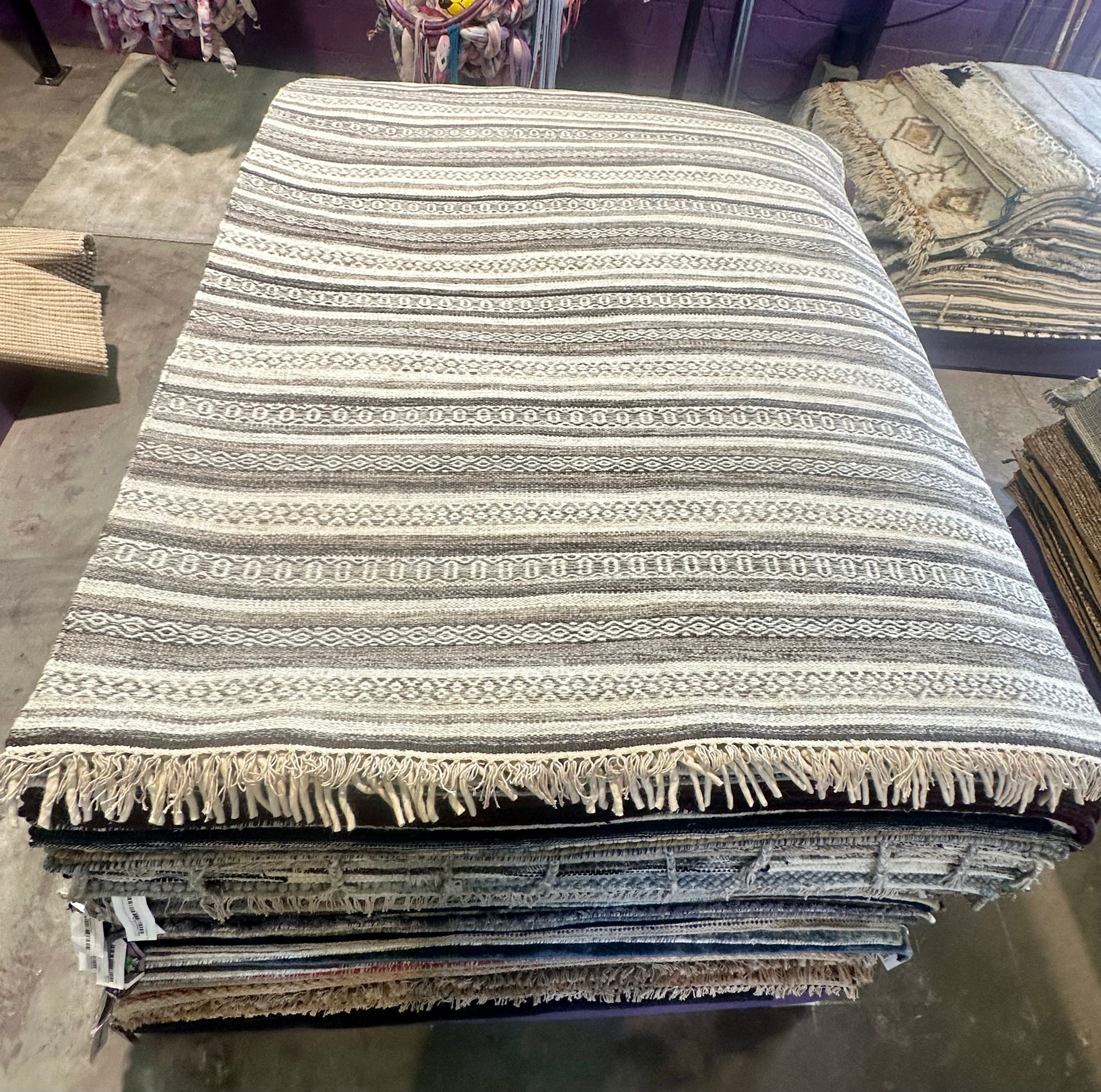 Flash Thompson 5.6x7.6 Handwoven Ivory and Brown Striped Durrie Rug CLEARANCE