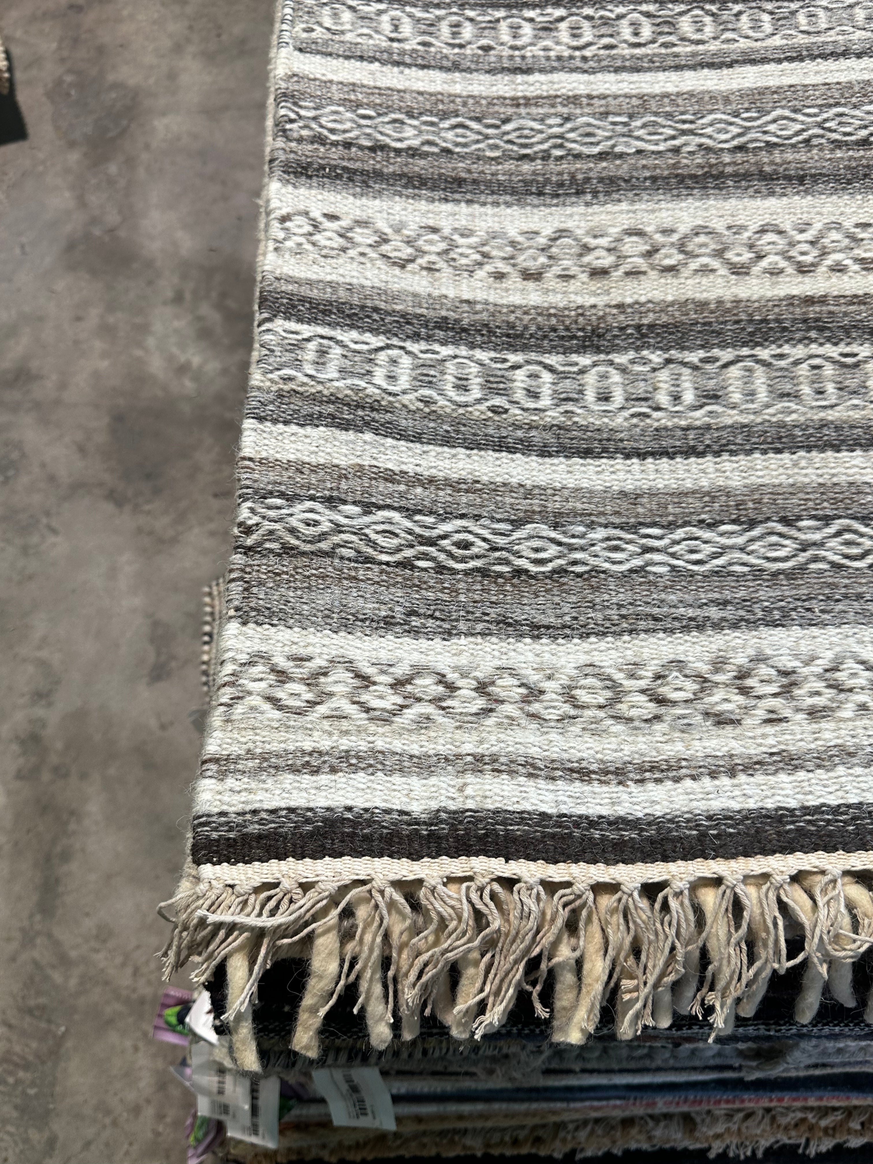 Flash Thompson 5.6x7.6 Handwoven Ivory and Brown Striped Durrie Rug CLEARANCE